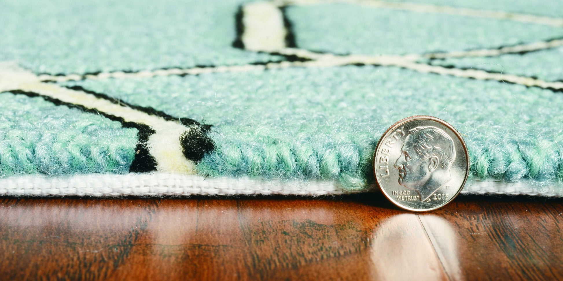 5' X 7' Green and Ivory Geometric Hand Hooked Area Rug-Area Rugs-DECOROLALA