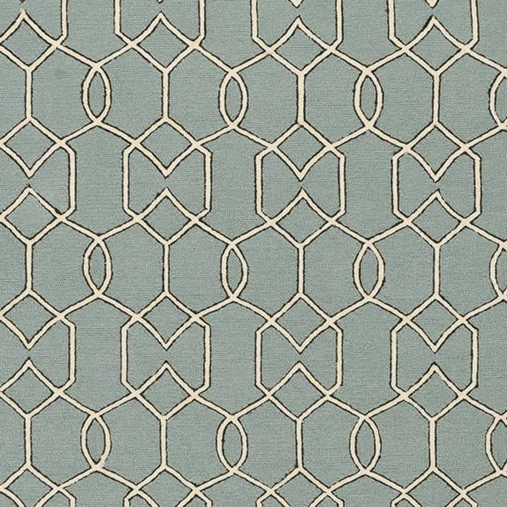 5' X 7' Green and Ivory Geometric Hand Hooked Area Rug-Area Rugs-DECOROLALA