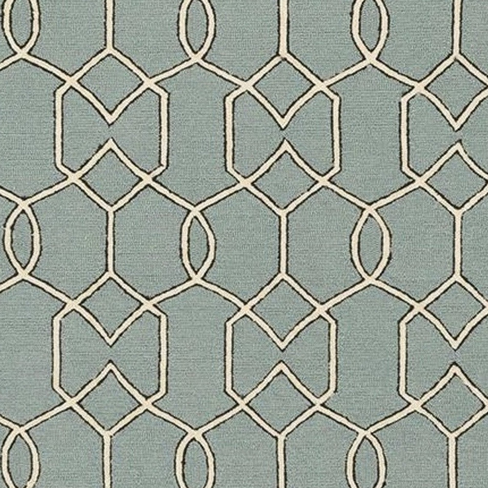 5' X 7' Green and Ivory Geometric Hand Hooked Area Rug-Area Rugs-DECOROLALA