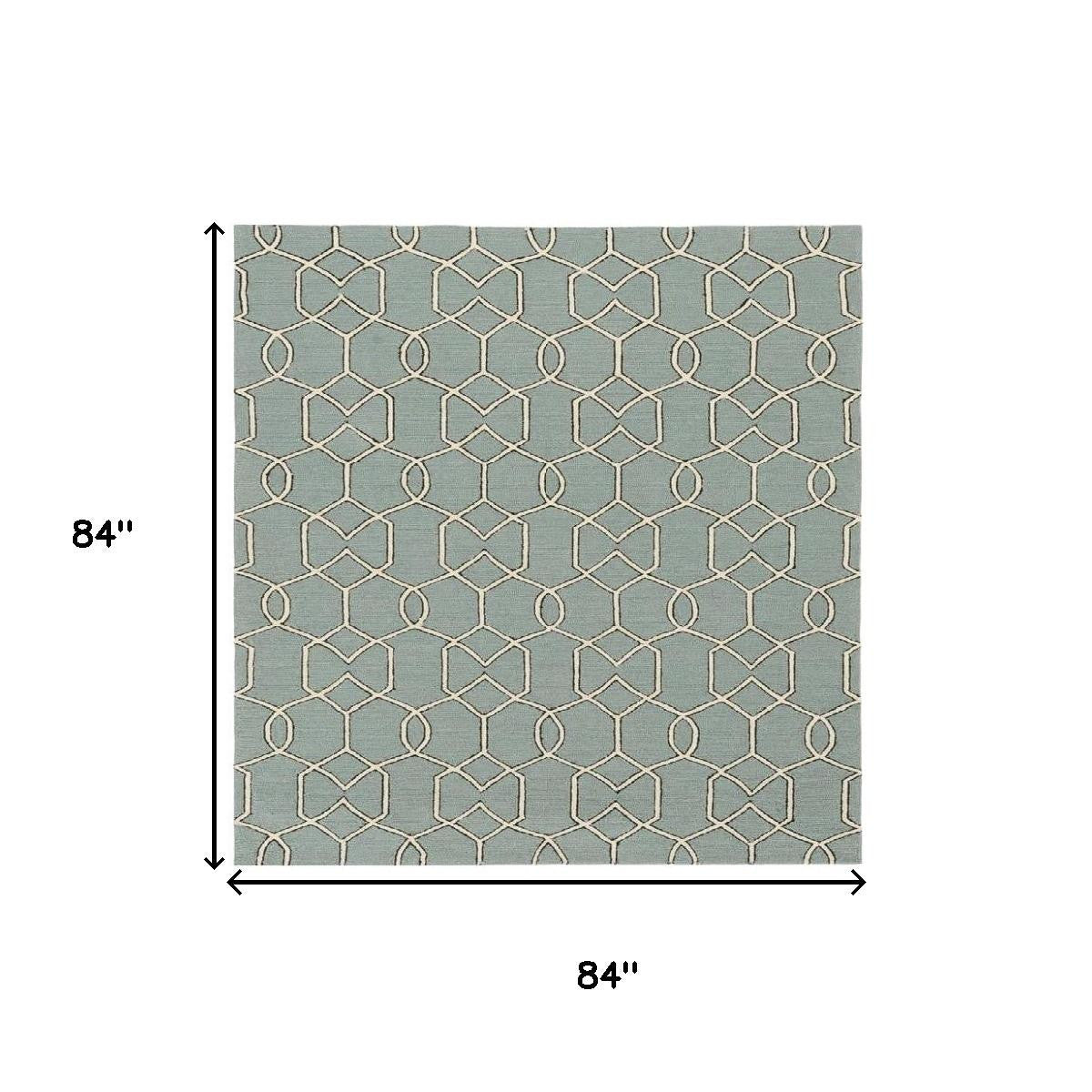 5' X 7' Green and Ivory Geometric Hand Hooked Area Rug-Area Rugs-DECOROLALA
