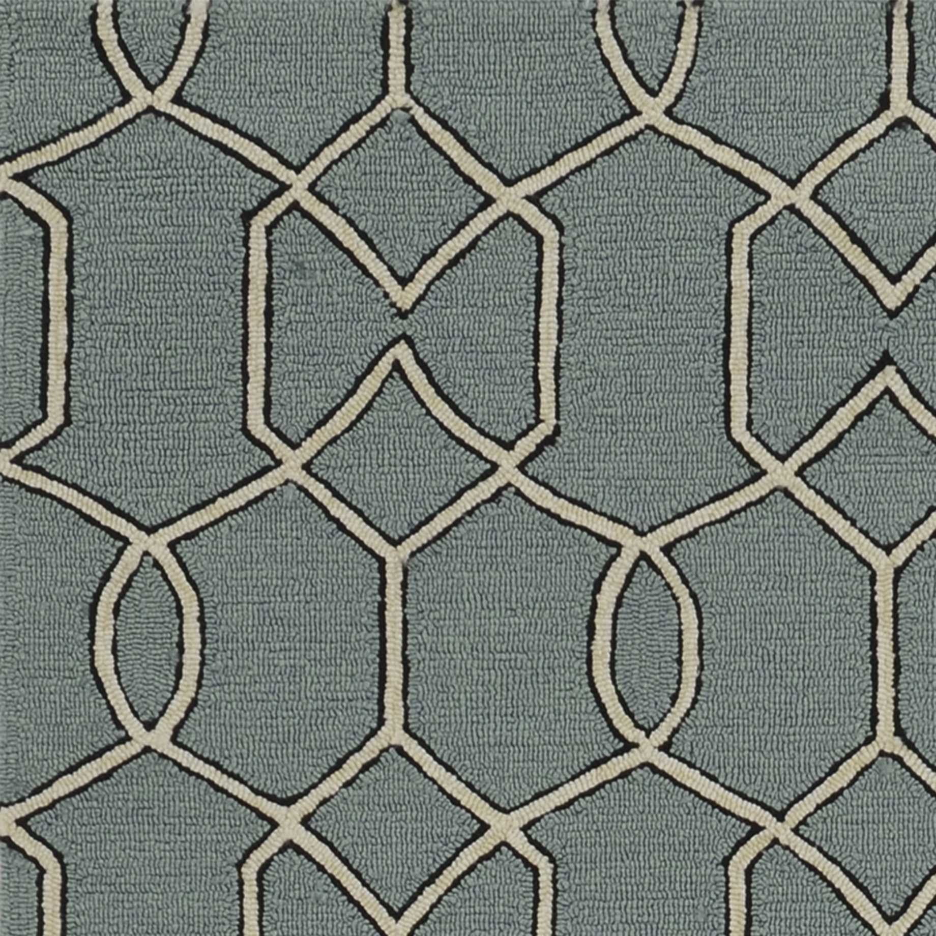 5' X 7' Green and Ivory Geometric Hand Hooked Area Rug-Area Rugs-DECOROLALA