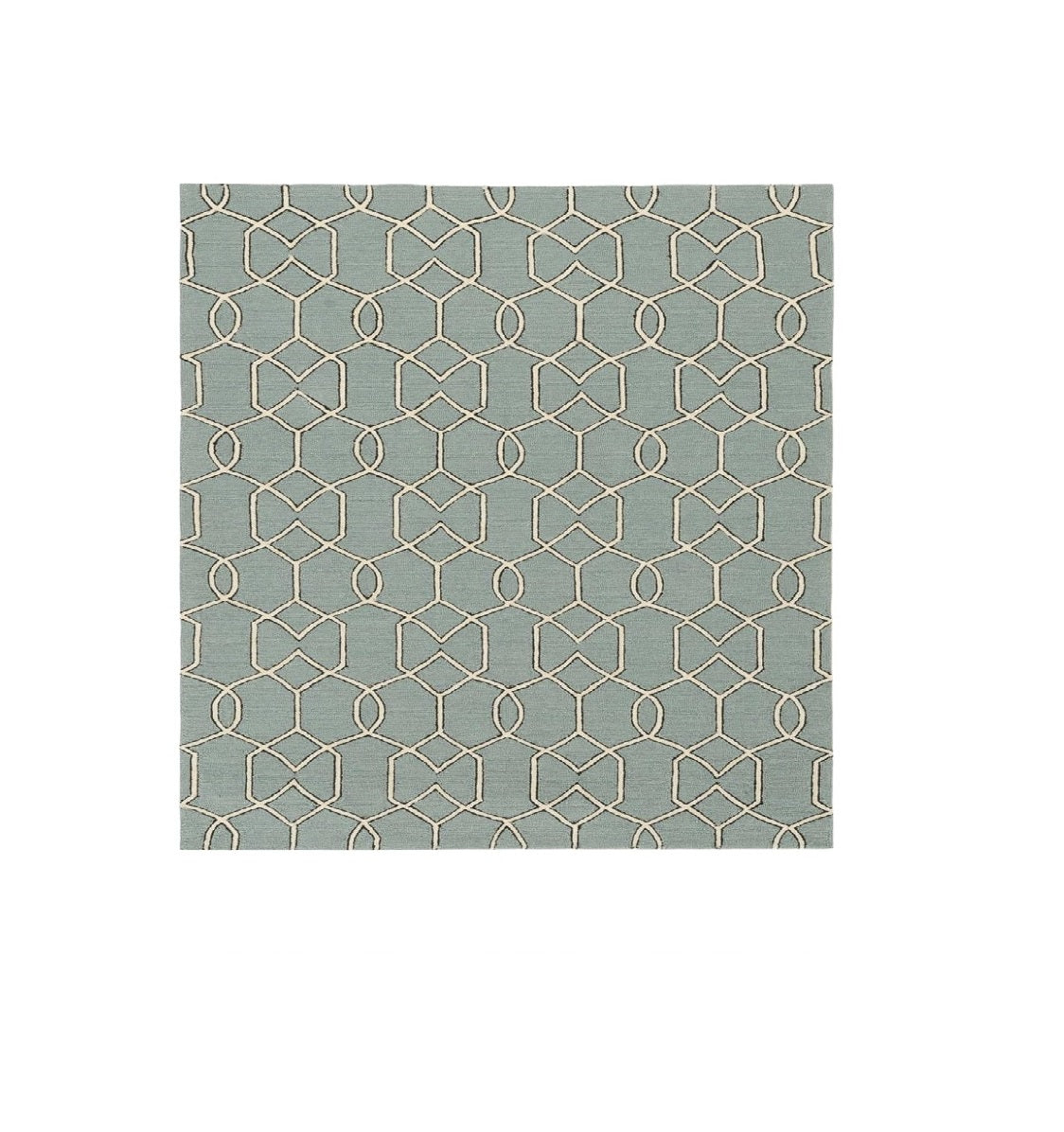 5' X 7' Green and Ivory Geometric Hand Hooked Area Rug-Area Rugs-DECOROLALA