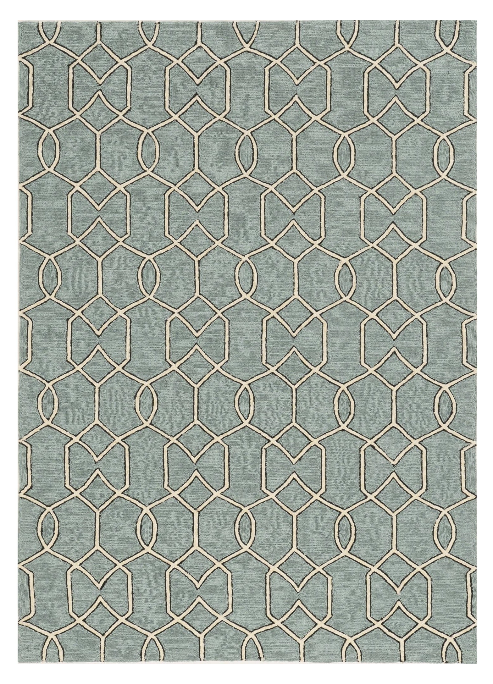 5' X 7' Green and Ivory Geometric Hand Hooked Area Rug-Area Rugs-DECOROLALA