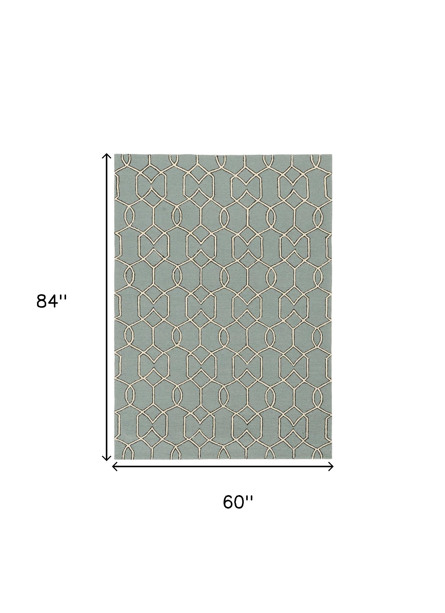 5' X 7' Green and Ivory Geometric Hand Hooked Area Rug-Area Rugs-DECOROLALA