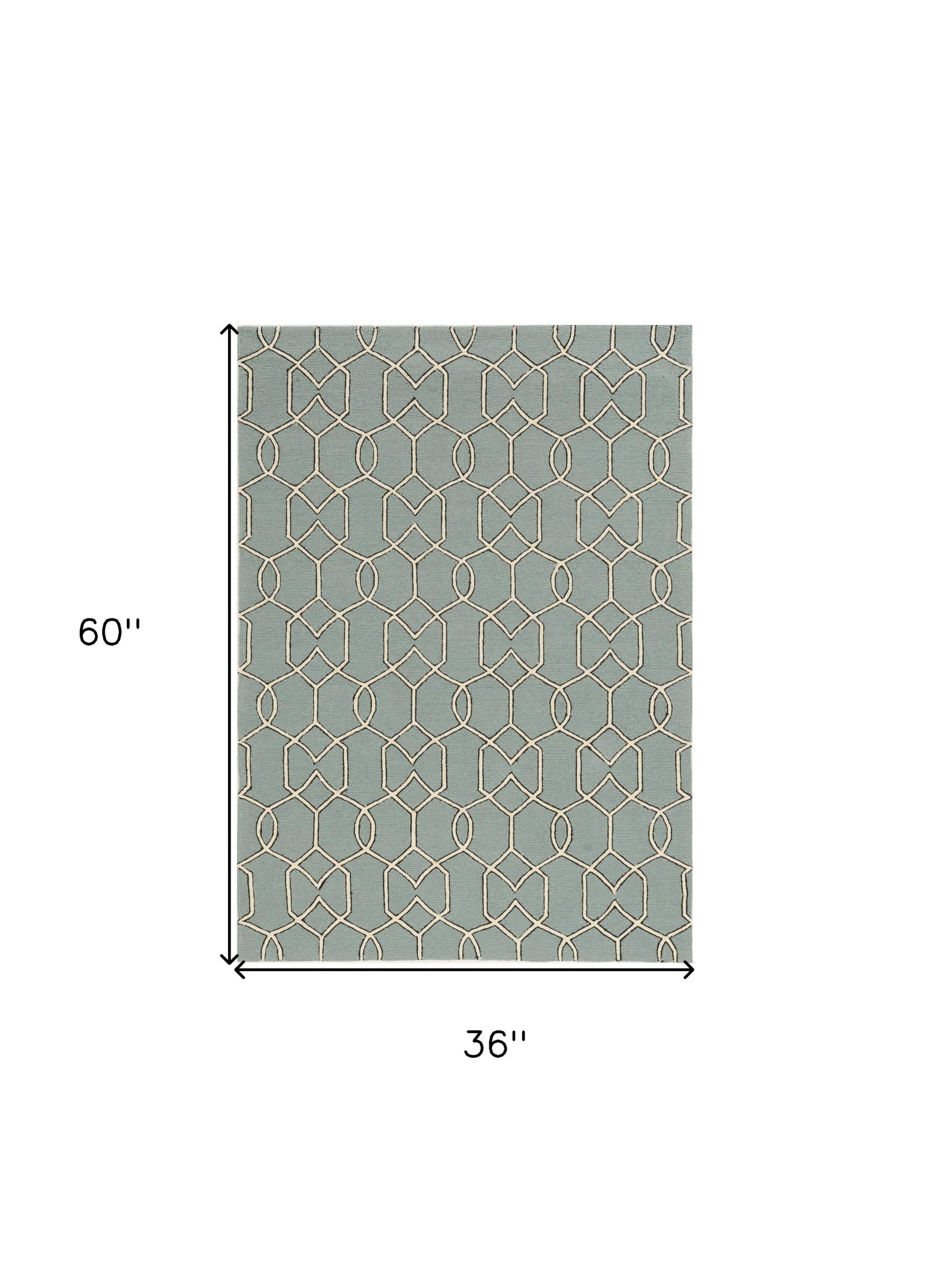 5' X 7' Green and Ivory Geometric Hand Hooked Area Rug-Area Rugs-DECOROLALA