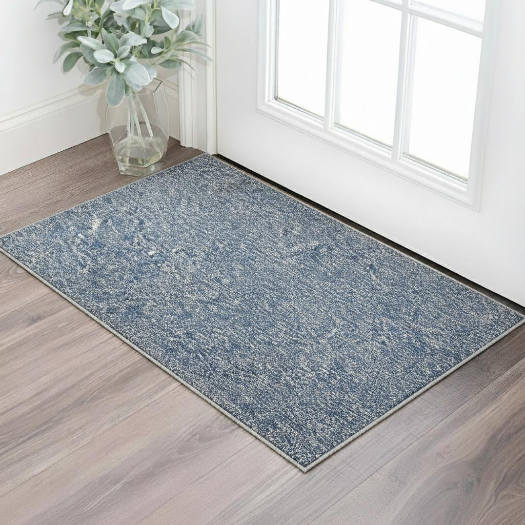 5' X 7' Indigo And Ivory Abstract Hand Woven Area Rug-Area Rugs-DECOROLALA