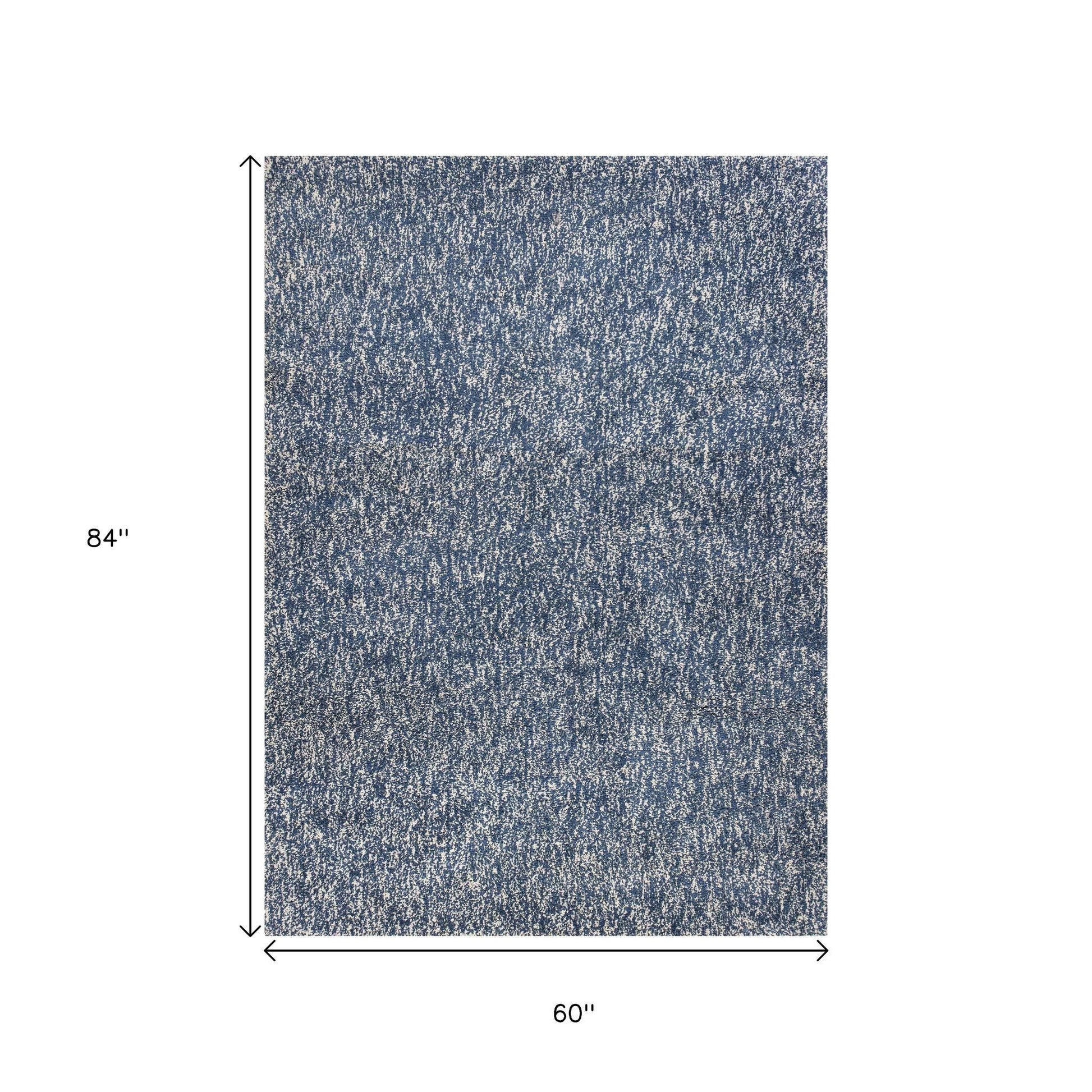 5' X 7' Indigo And Ivory Abstract Hand Woven Area Rug-Area Rugs-DECOROLALA