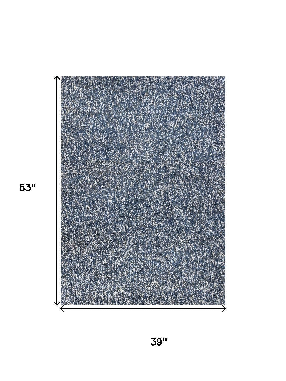 5' X 7' Indigo And Ivory Abstract Hand Woven Area Rug-Area Rugs-DECOROLALA
