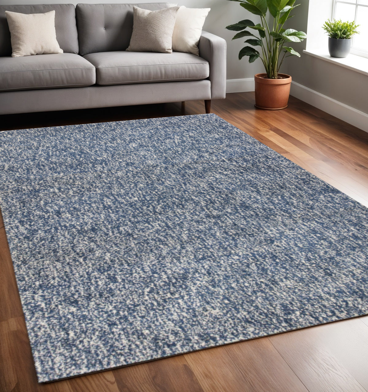 5' X 7' Indigo And Ivory Abstract Hand Woven Area Rug-Area Rugs-DECOROLALA