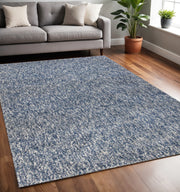 5' X 7' Indigo And Ivory Abstract Hand Woven Area Rug-Area Rugs-DECOROLALA