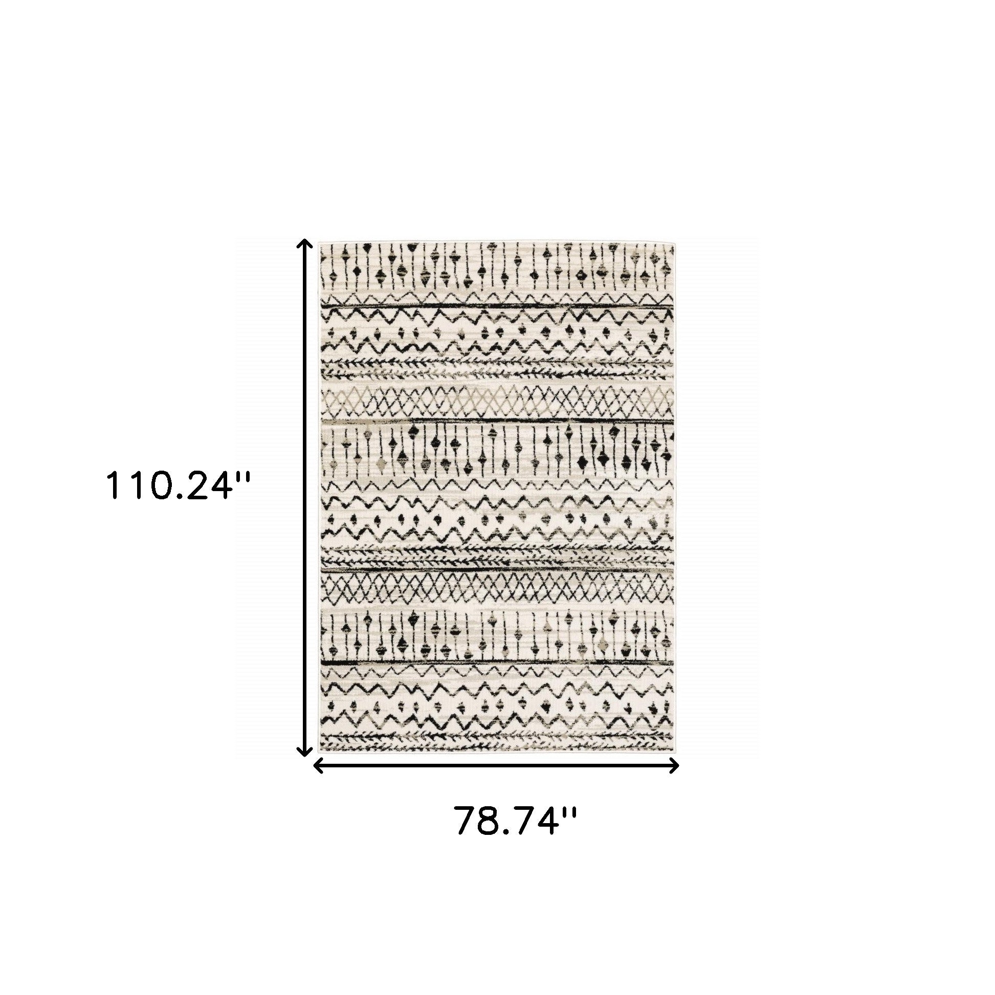 5' X 7' Ivory And Black Abstract Geometric Distressed Area Rug-Area Rugs-DECOROLALA