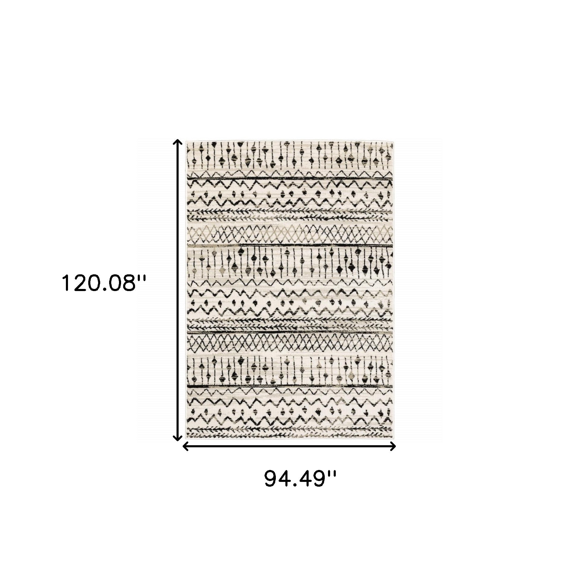 5' X 7' Ivory And Black Abstract Geometric Distressed Area Rug-Area Rugs-DECOROLALA