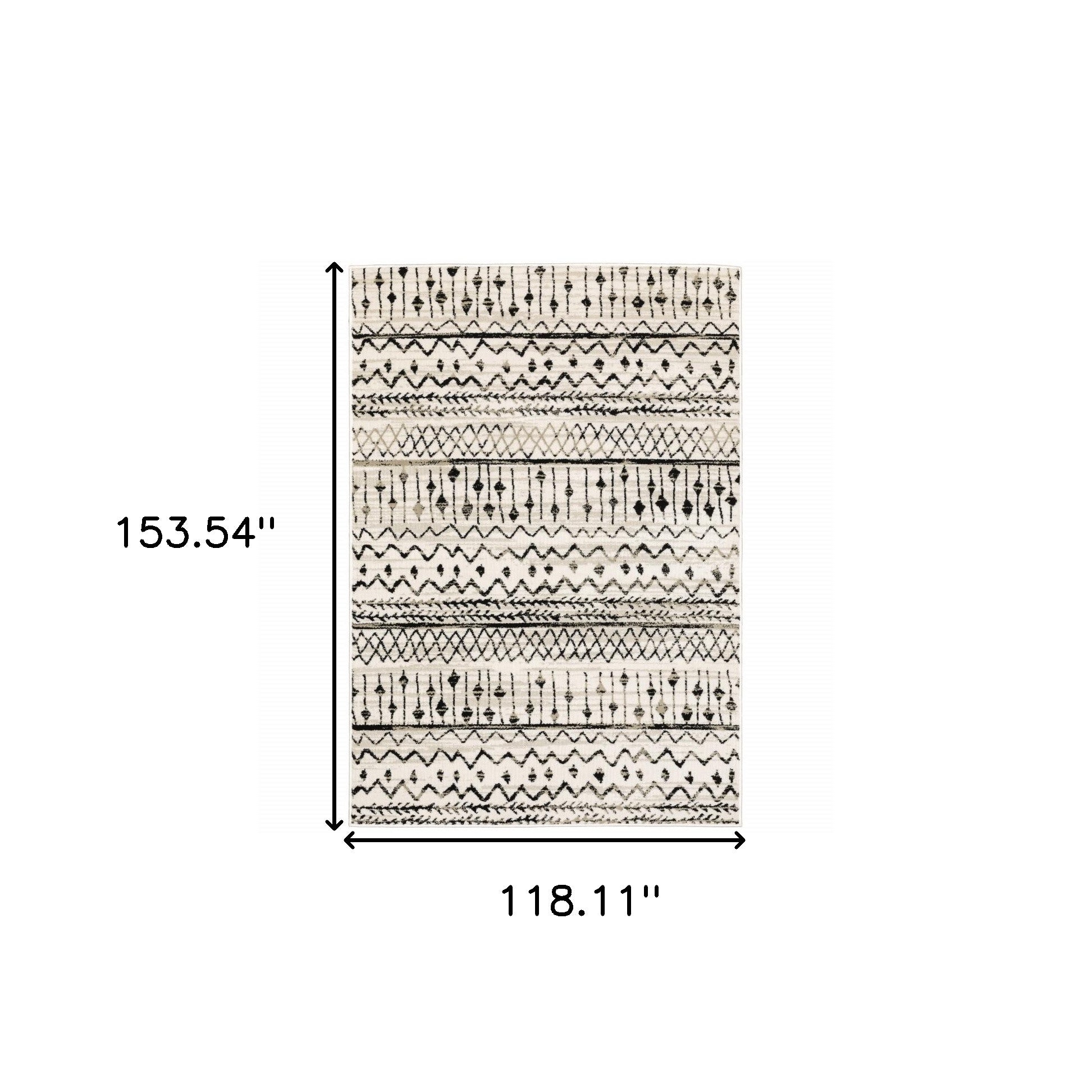 5' X 7' Ivory And Black Abstract Geometric Distressed Area Rug-Area Rugs-DECOROLALA