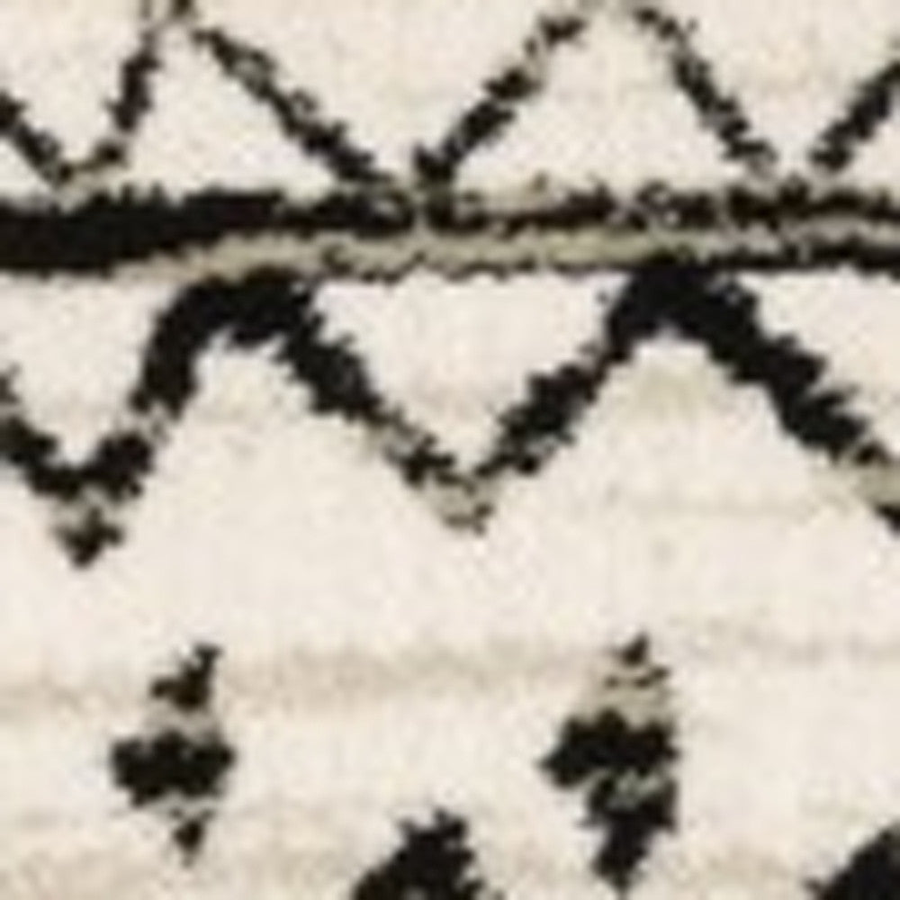 5' X 7' Ivory And Black Abstract Geometric Distressed Area Rug-Area Rugs-DECOROLALA