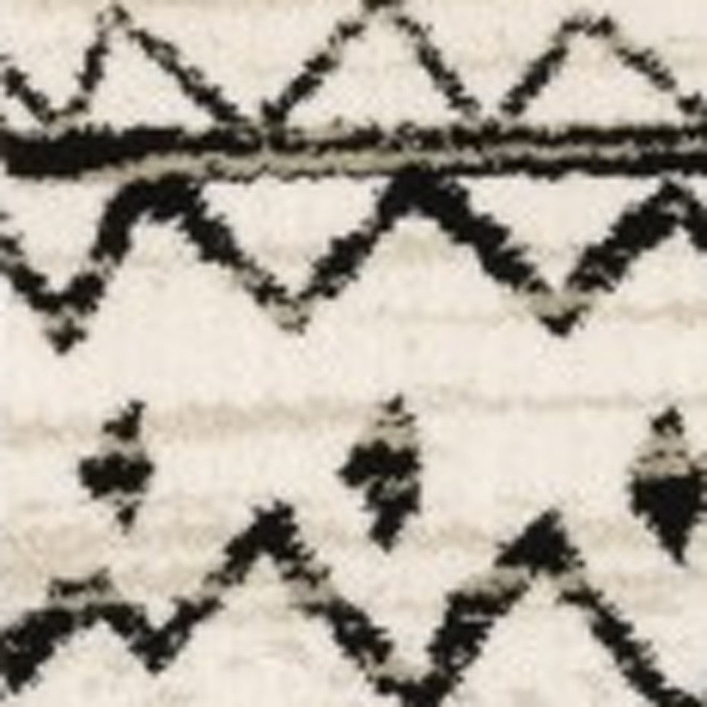 5' X 7' Ivory And Black Abstract Geometric Distressed Area Rug-Area Rugs-DECOROLALA