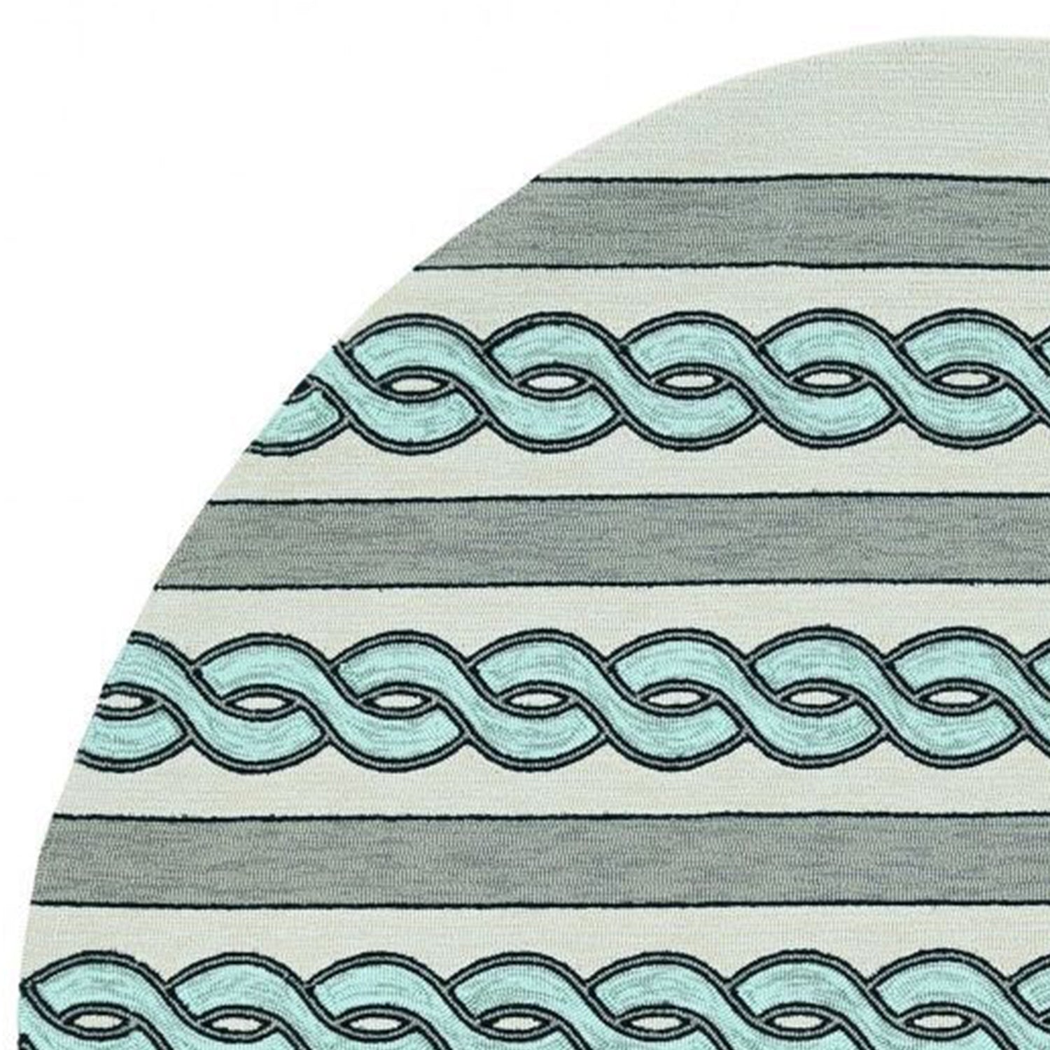 5' X 7' Ivory And Blue Abstract Handmade Indoor Outdoor Area Rug-Outdoor Rugs-DECOROLALA