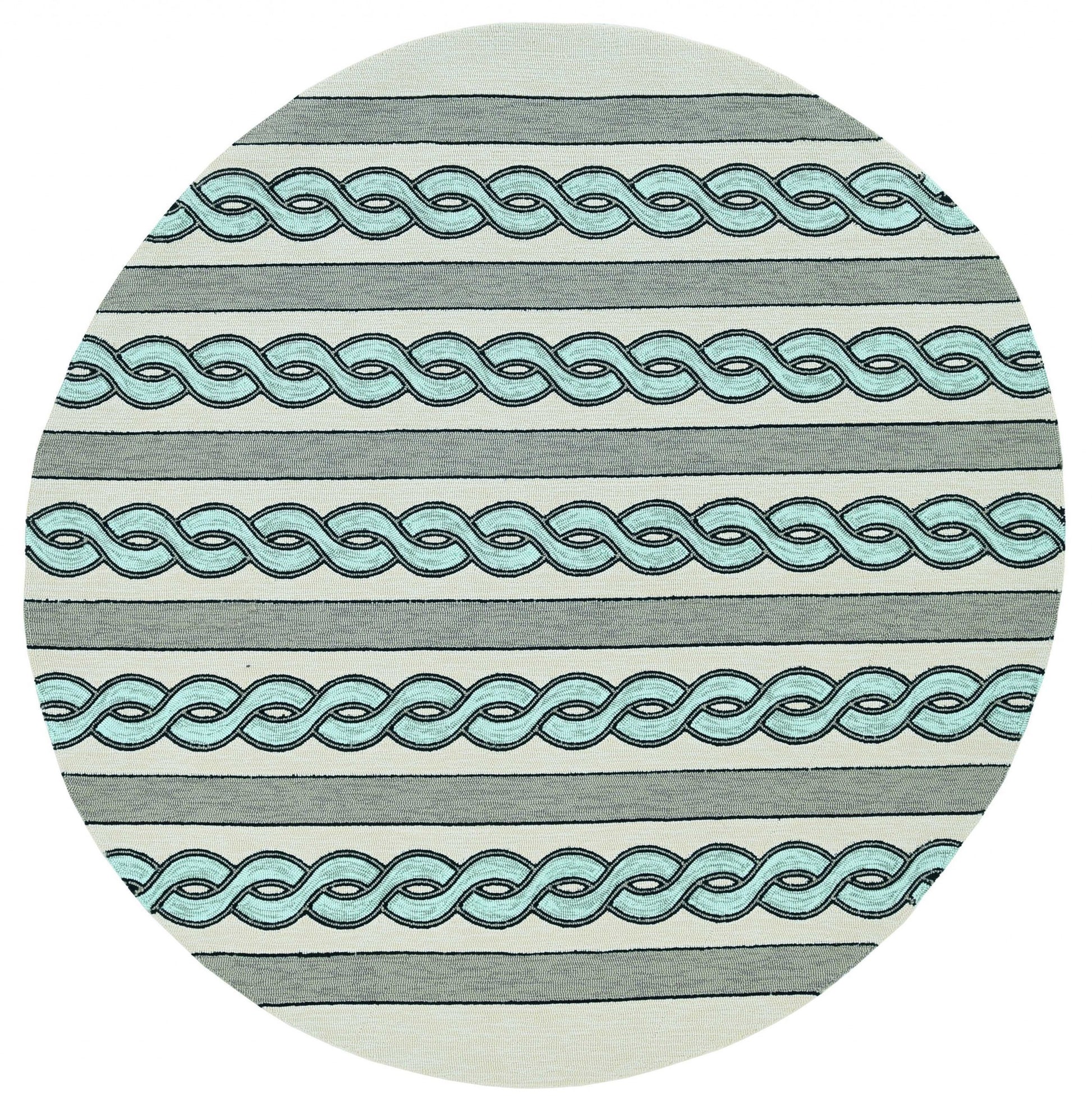 5' X 7' Ivory And Blue Abstract Handmade Indoor Outdoor Area Rug-Outdoor Rugs-DECOROLALA