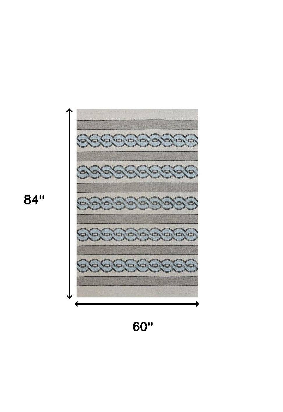 5' X 7' Ivory And Blue Abstract Handmade Indoor Outdoor Area Rug-Outdoor Rugs-DECOROLALA