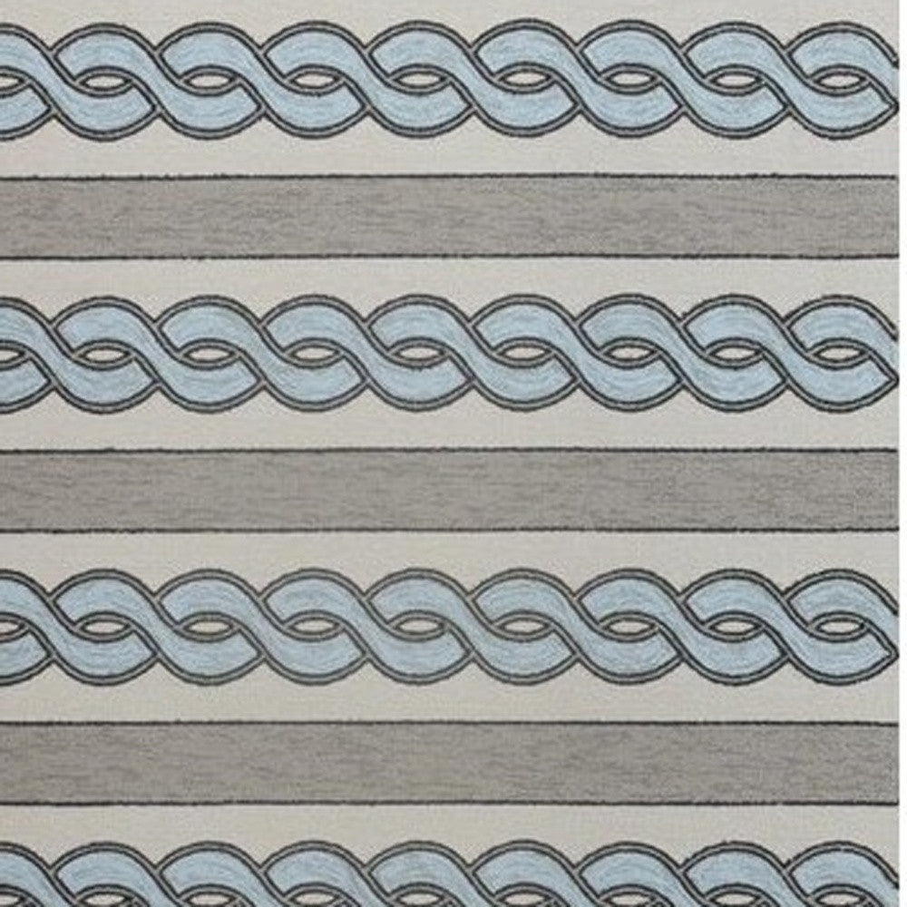 5' X 7' Ivory And Blue Abstract Handmade Indoor Outdoor Area Rug-Outdoor Rugs-DECOROLALA