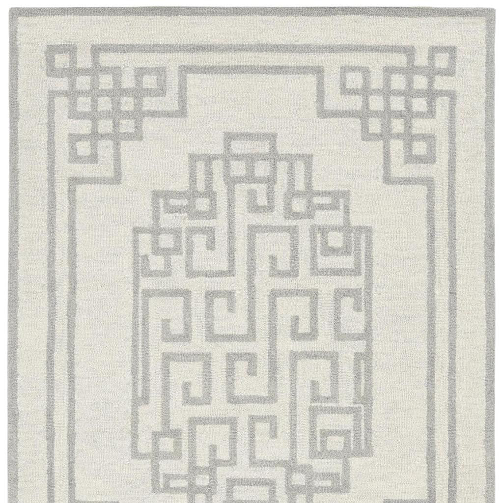 5' X 7' Ivory And Gray Wool Geometric Hand Tufted Area Rug-Area Rugs-DECOROLALA