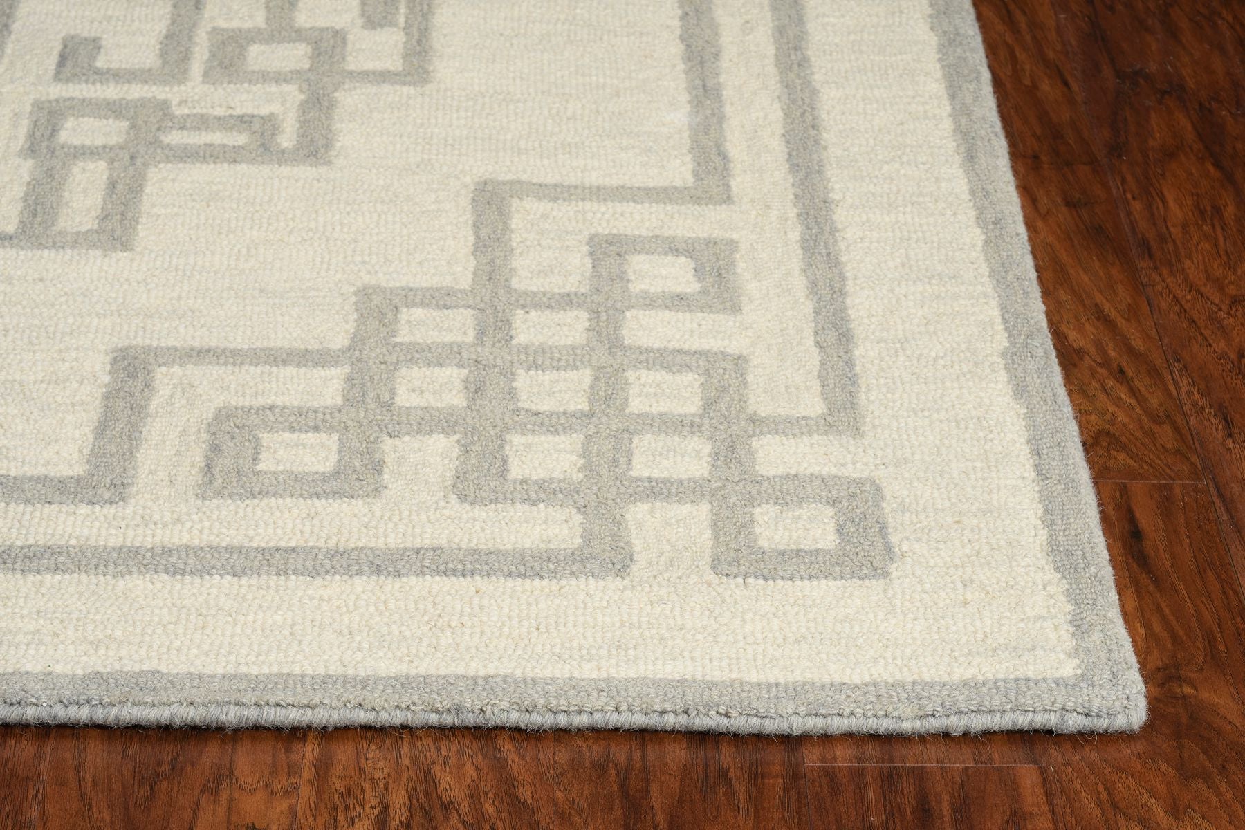 5' X 7' Ivory And Gray Wool Geometric Hand Tufted Area Rug-Area Rugs-DECOROLALA