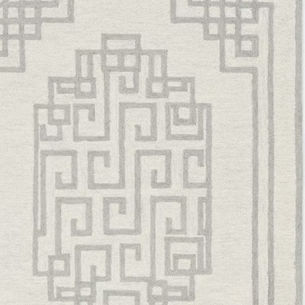 5' X 7' Ivory And Gray Wool Geometric Hand Tufted Area Rug-Area Rugs-DECOROLALA