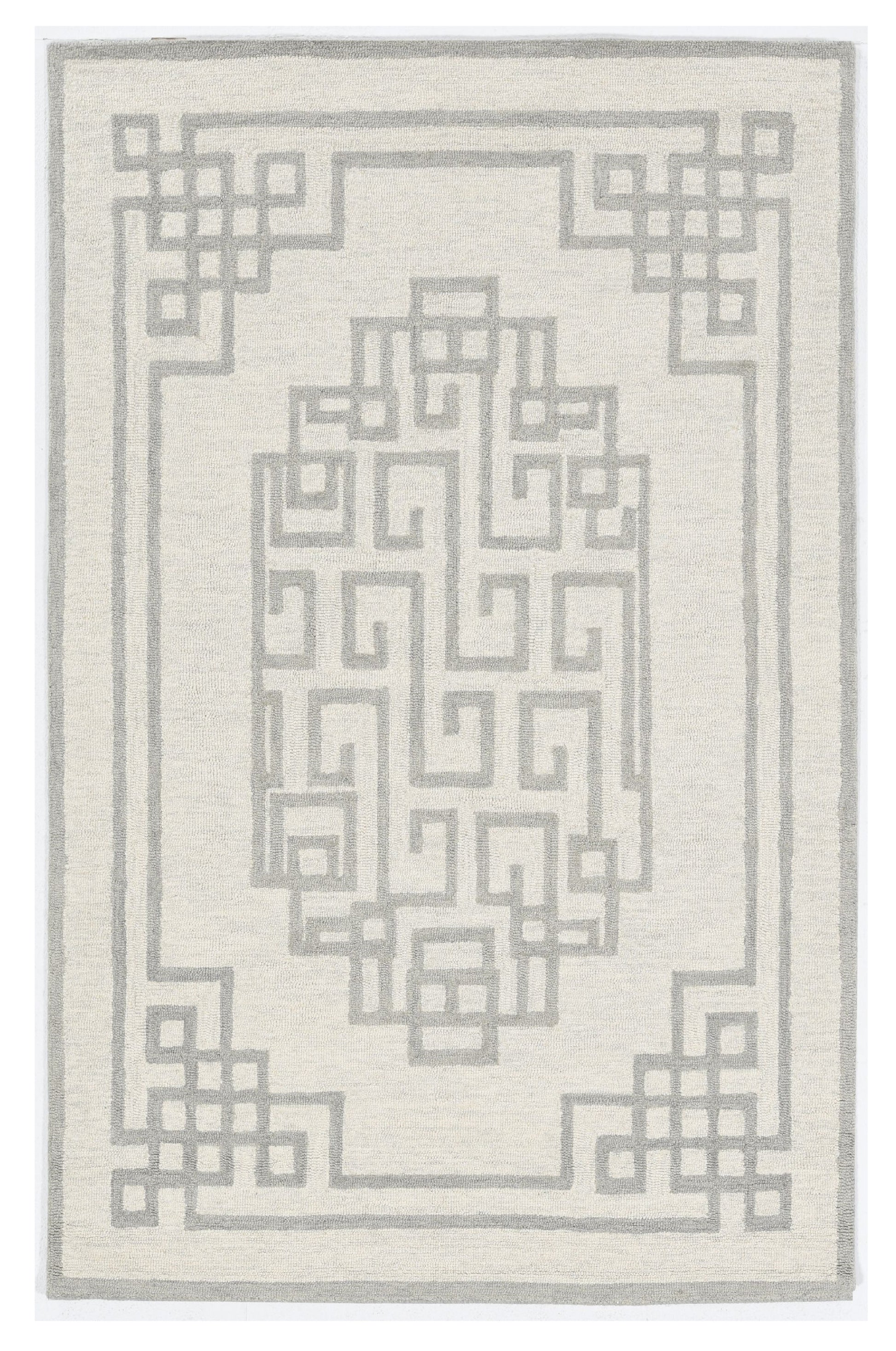 5' X 7' Ivory And Gray Wool Geometric Hand Tufted Area Rug-Area Rugs-DECOROLALA