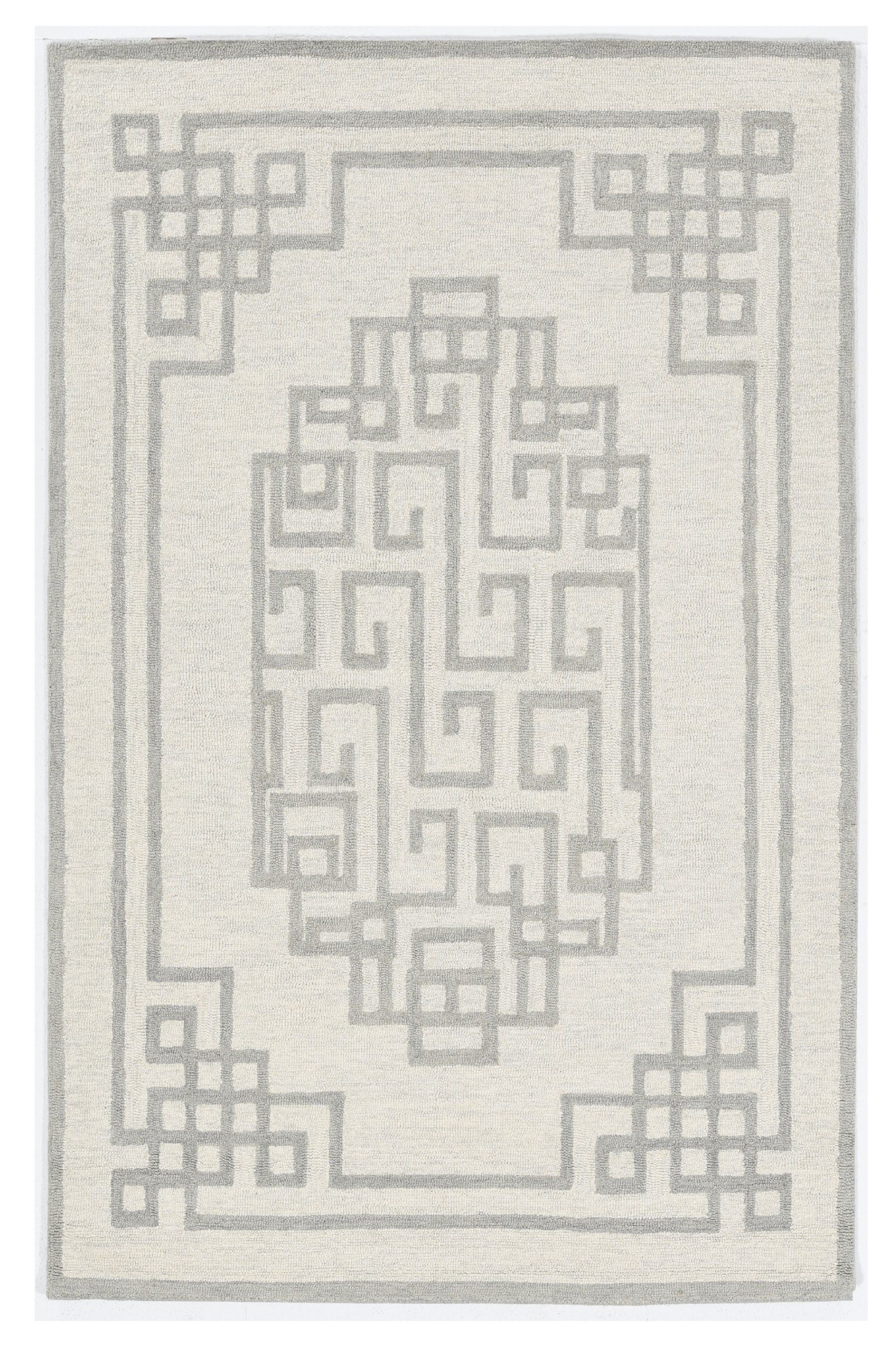 5' X 7' Ivory And Gray Wool Geometric Hand Tufted Area Rug-Area Rugs-DECOROLALA