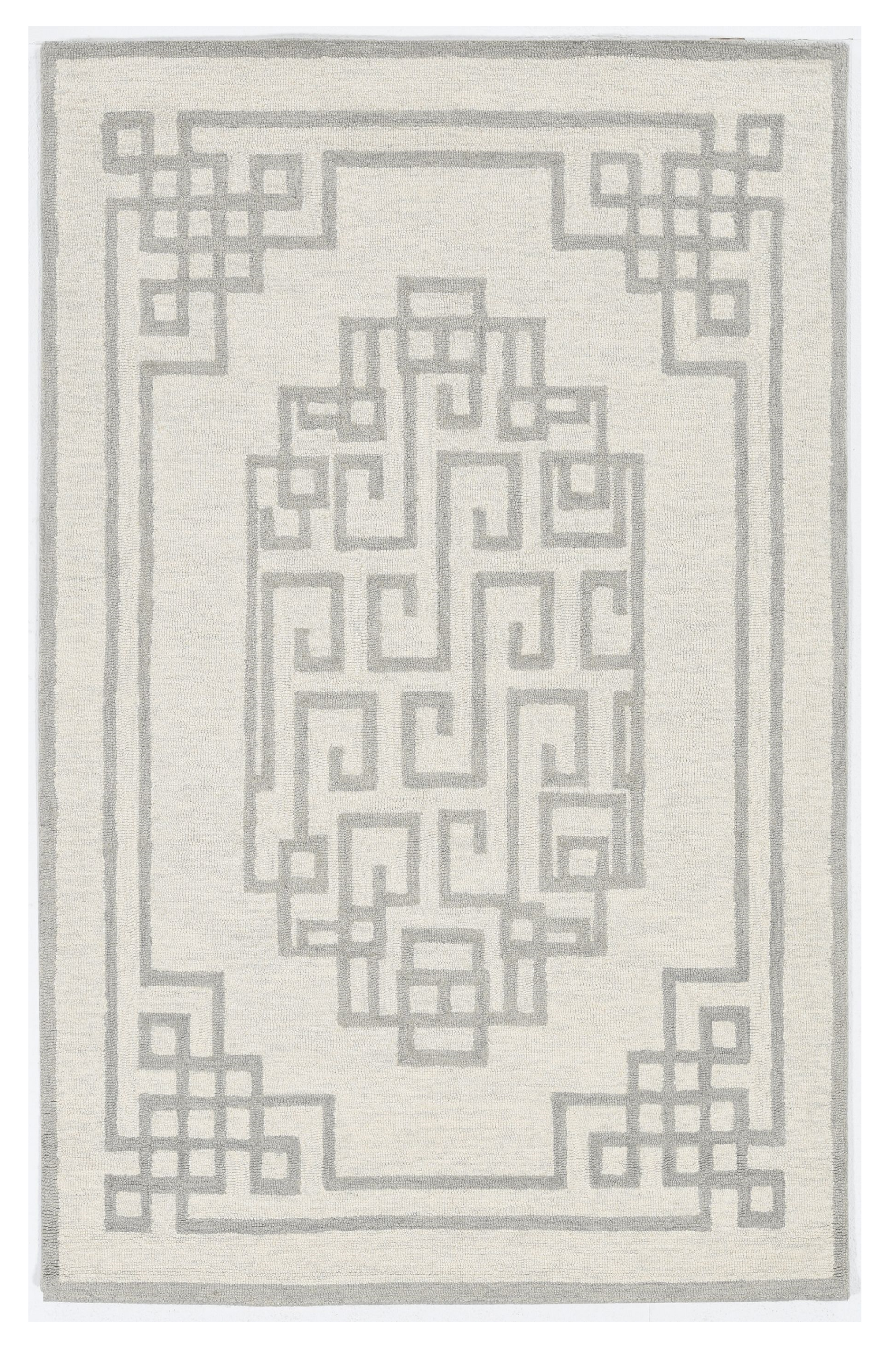 5' X 7' Ivory And Gray Wool Geometric Hand Tufted Area Rug-Area Rugs-DECOROLALA
