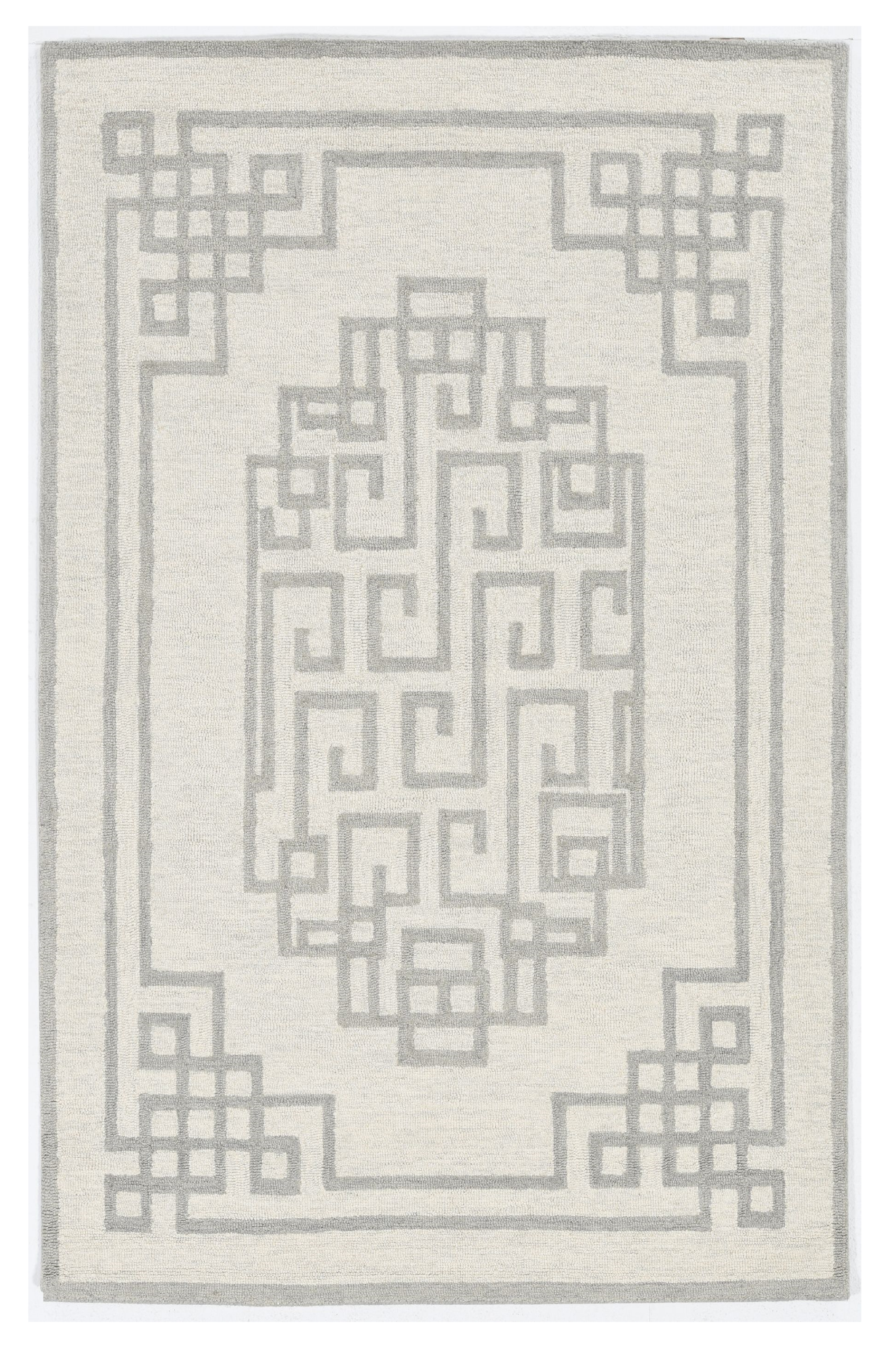 5' X 7' Ivory And Gray Wool Geometric Hand Tufted Area Rug-Area Rugs-DECOROLALA