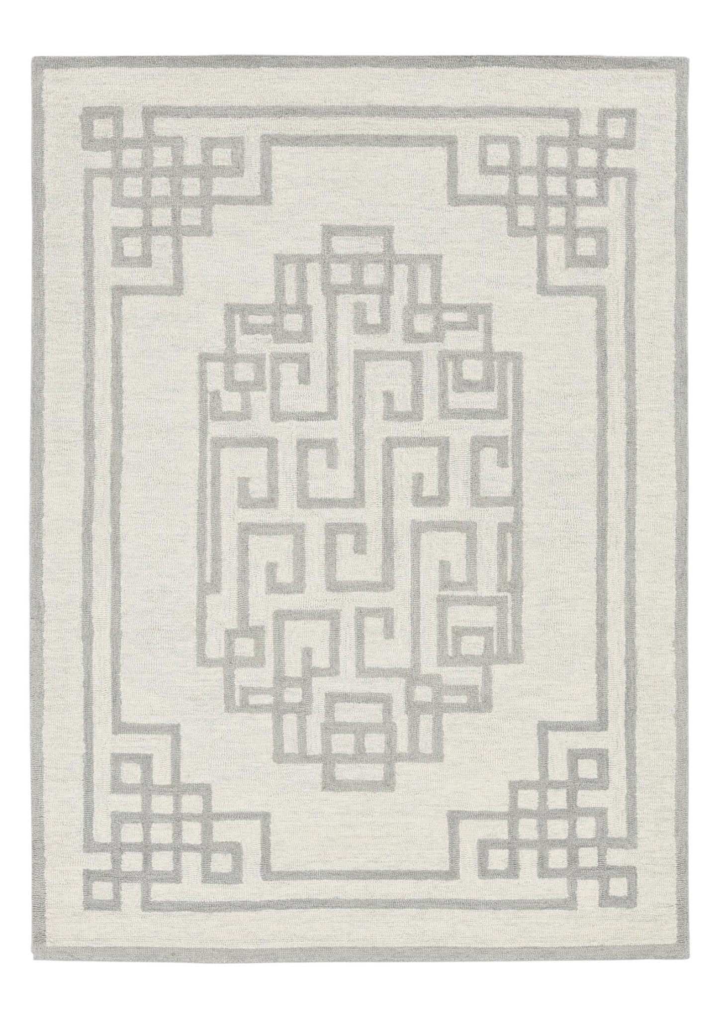 5' X 7' Ivory And Gray Wool Geometric Hand Tufted Area Rug-Area Rugs-DECOROLALA