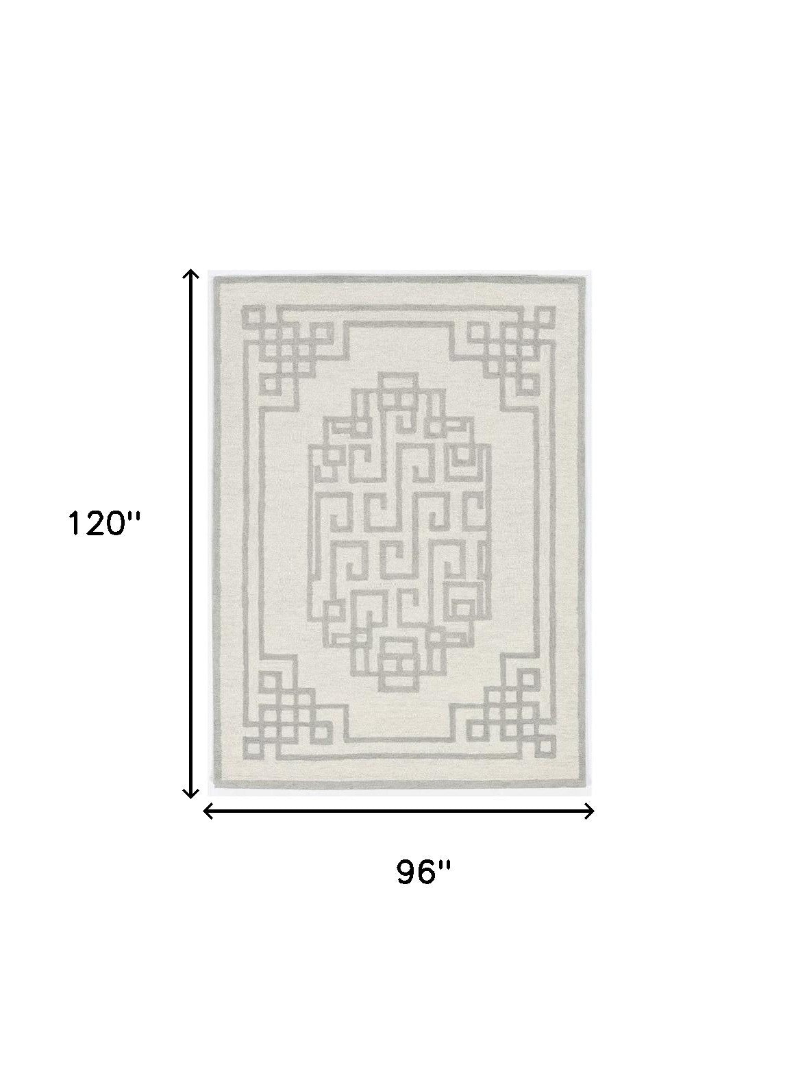 5' X 7' Ivory And Gray Wool Geometric Hand Tufted Area Rug-Area Rugs-DECOROLALA