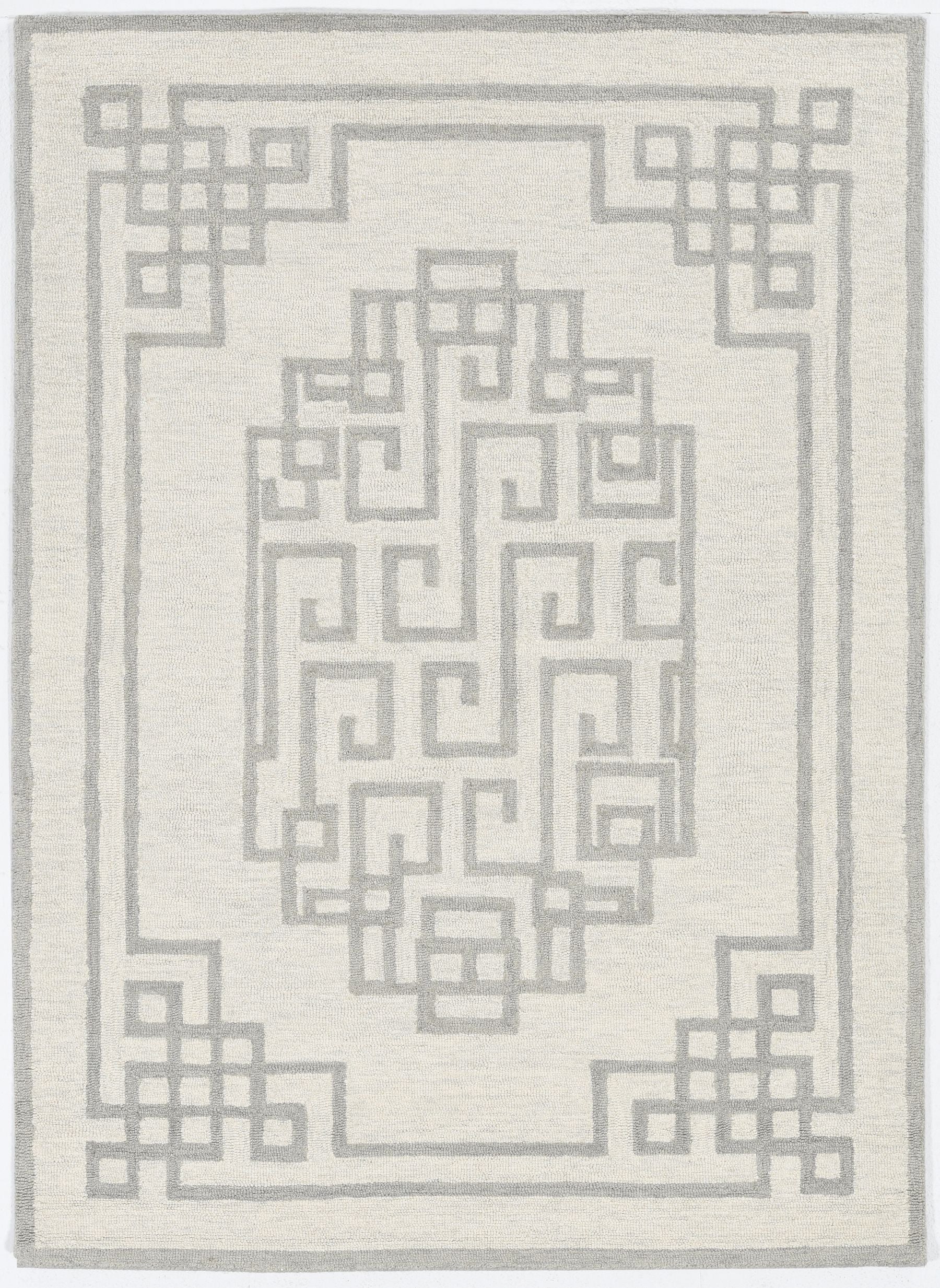 5' X 7' Ivory And Gray Wool Geometric Hand Tufted Area Rug-Area Rugs-DECOROLALA