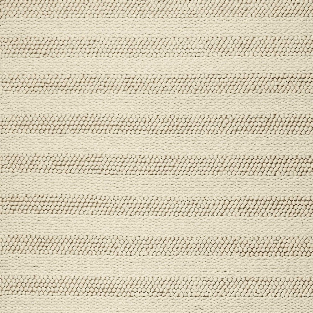 5' X 7' Ivory And White New Zealand Lambs Wool Striped Hand Woven Area Rug-Area Rugs-DECOROLALA