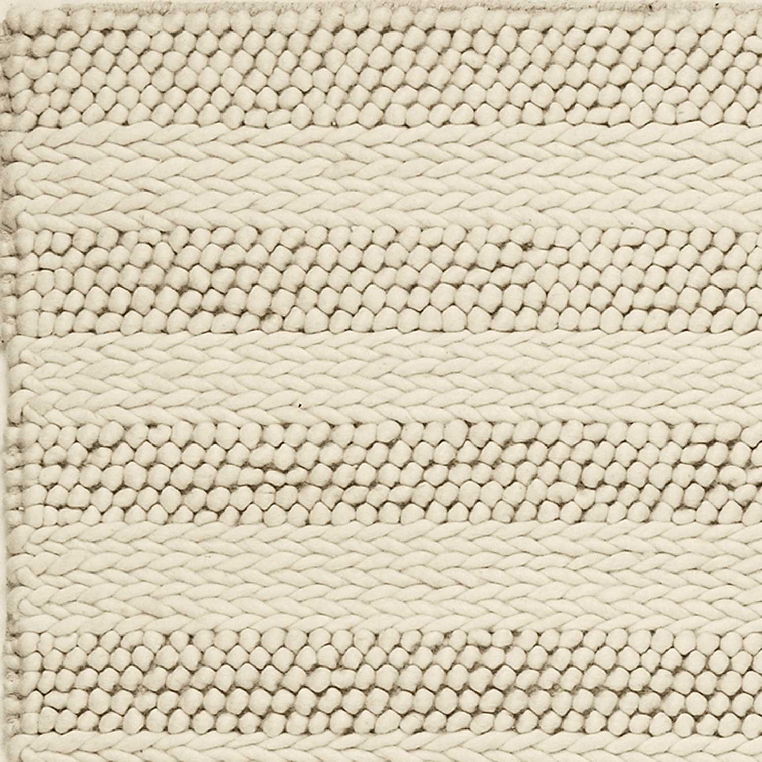 5' X 7' Ivory And White New Zealand Lambs Wool Striped Hand Woven Area Rug-Area Rugs-DECOROLALA