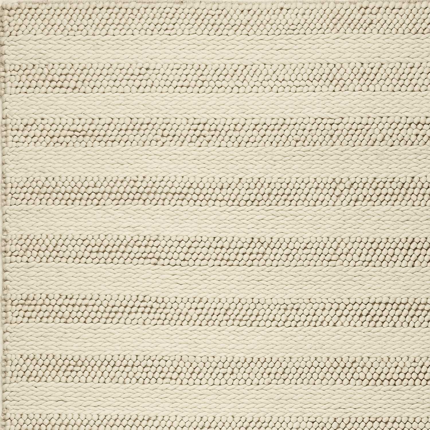 5' X 7' Ivory And White New Zealand Lambs Wool Striped Hand Woven Area Rug-Area Rugs-DECOROLALA