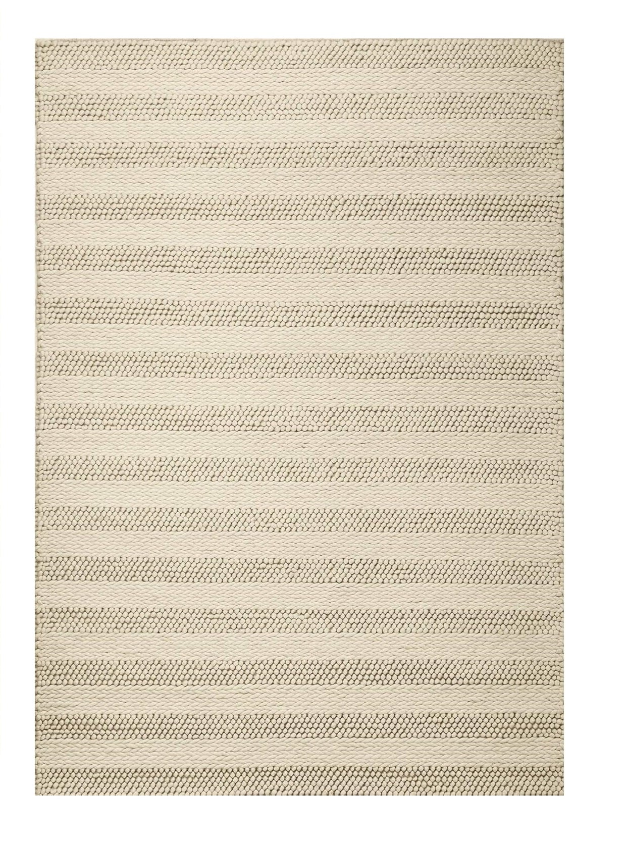 5' X 7' Ivory And White New Zealand Lambs Wool Striped Hand Woven Area Rug-Area Rugs-DECOROLALA