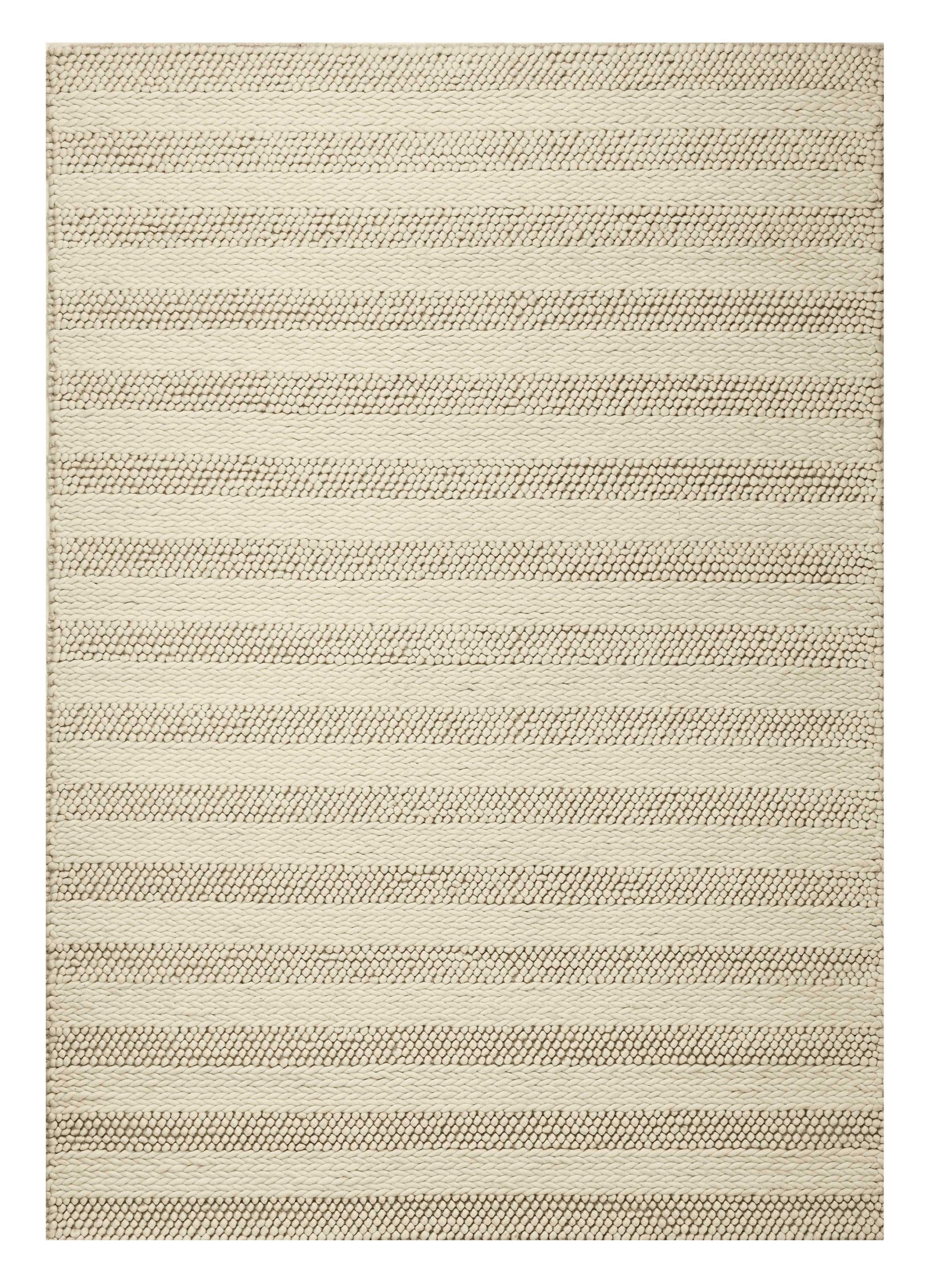 5' X 7' Ivory And White New Zealand Lambs Wool Striped Hand Woven Area Rug-Area Rugs-DECOROLALA