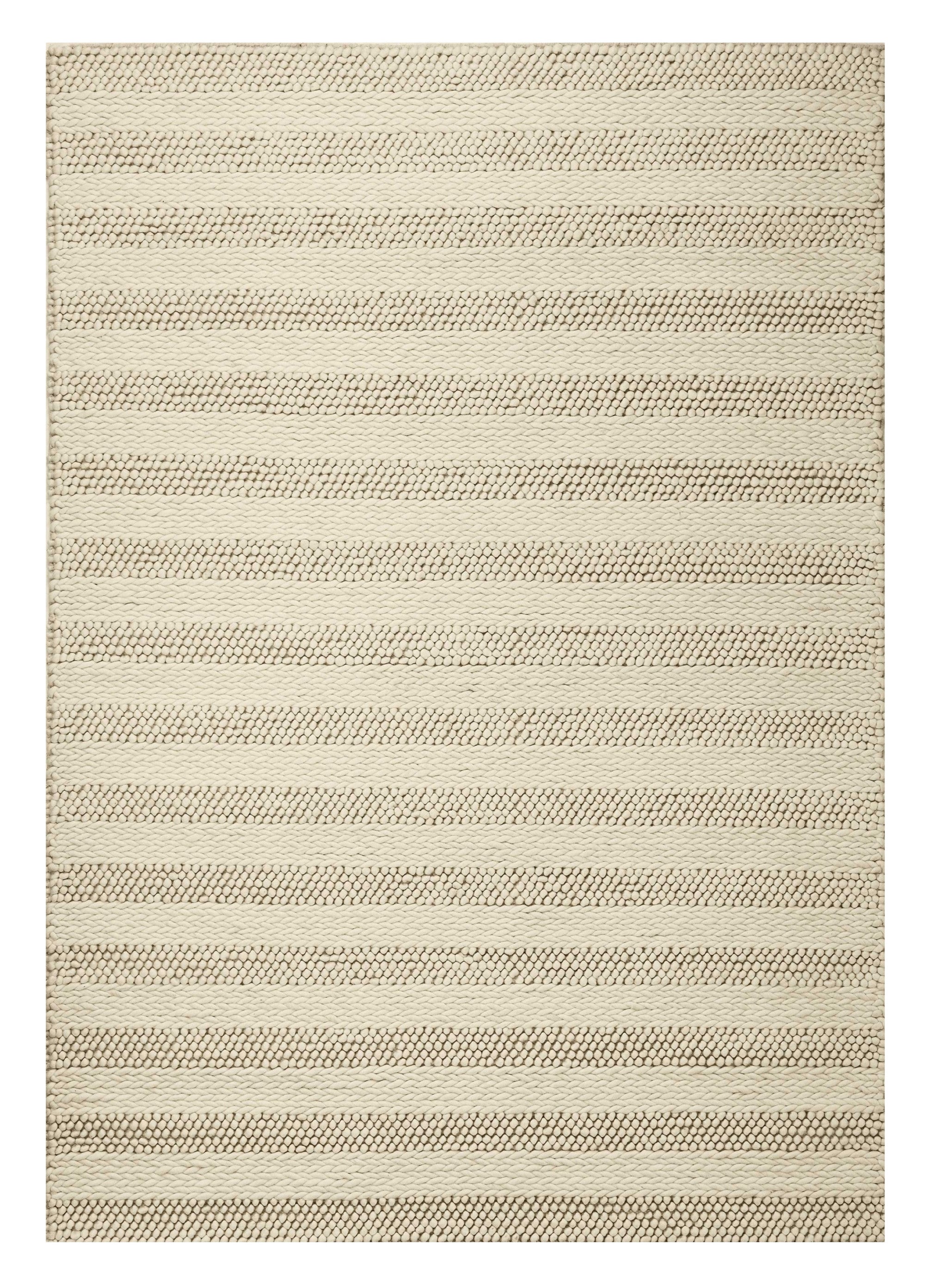 5' X 7' Ivory And White New Zealand Lambs Wool Striped Hand Woven Area Rug-Area Rugs-DECOROLALA
