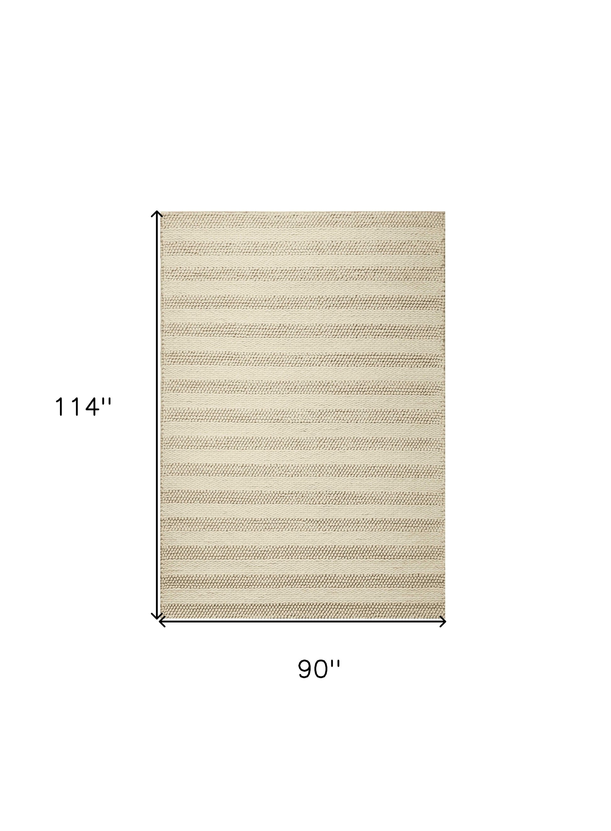 5' X 7' Ivory And White New Zealand Lambs Wool Striped Hand Woven Area Rug-Area Rugs-DECOROLALA