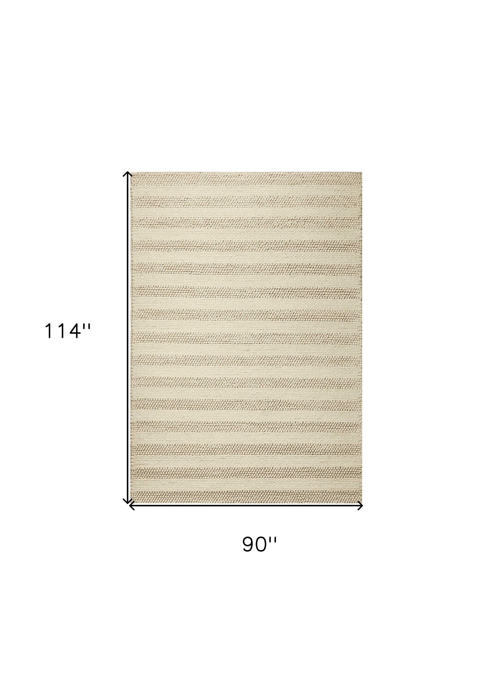 5' X 7' Ivory And White New Zealand Lambs Wool Striped Hand Woven Area Rug-Area Rugs-DECOROLALA