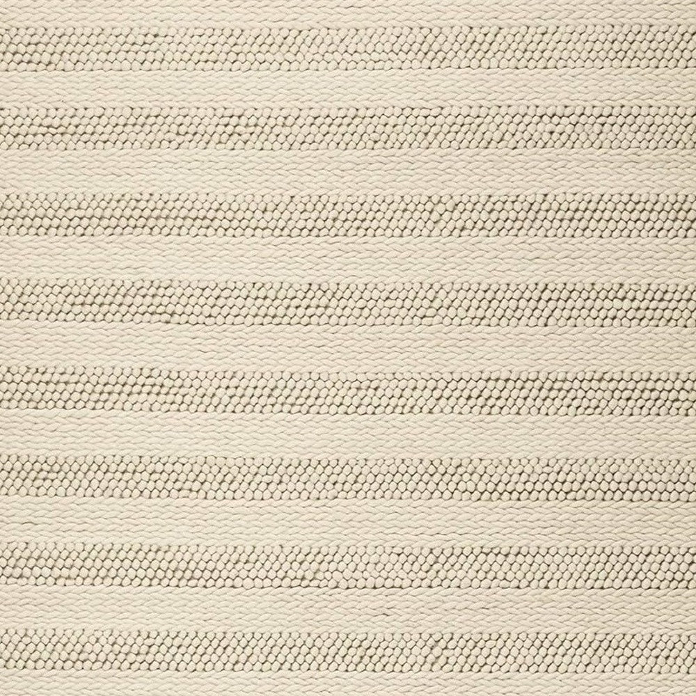 5' X 7' Ivory And White New Zealand Lambs Wool Striped Hand Woven Area Rug-Area Rugs-DECOROLALA