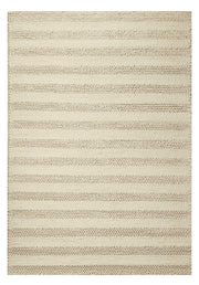 5' X 7' Ivory And White New Zealand Lambs Wool Striped Hand Woven Area Rug-Area Rugs-DECOROLALA