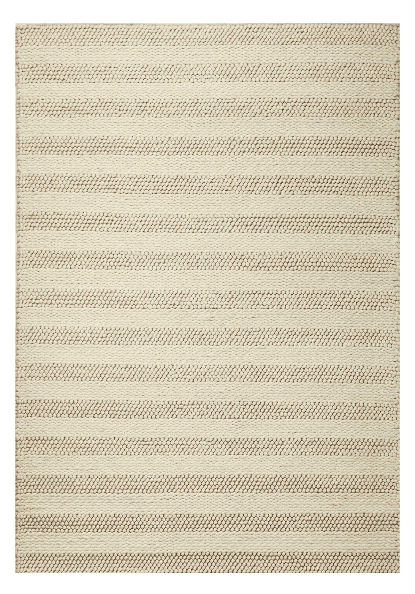 5' X 7' Ivory And White New Zealand Lambs Wool Striped Hand Woven Area Rug-Area Rugs-DECOROLALA
