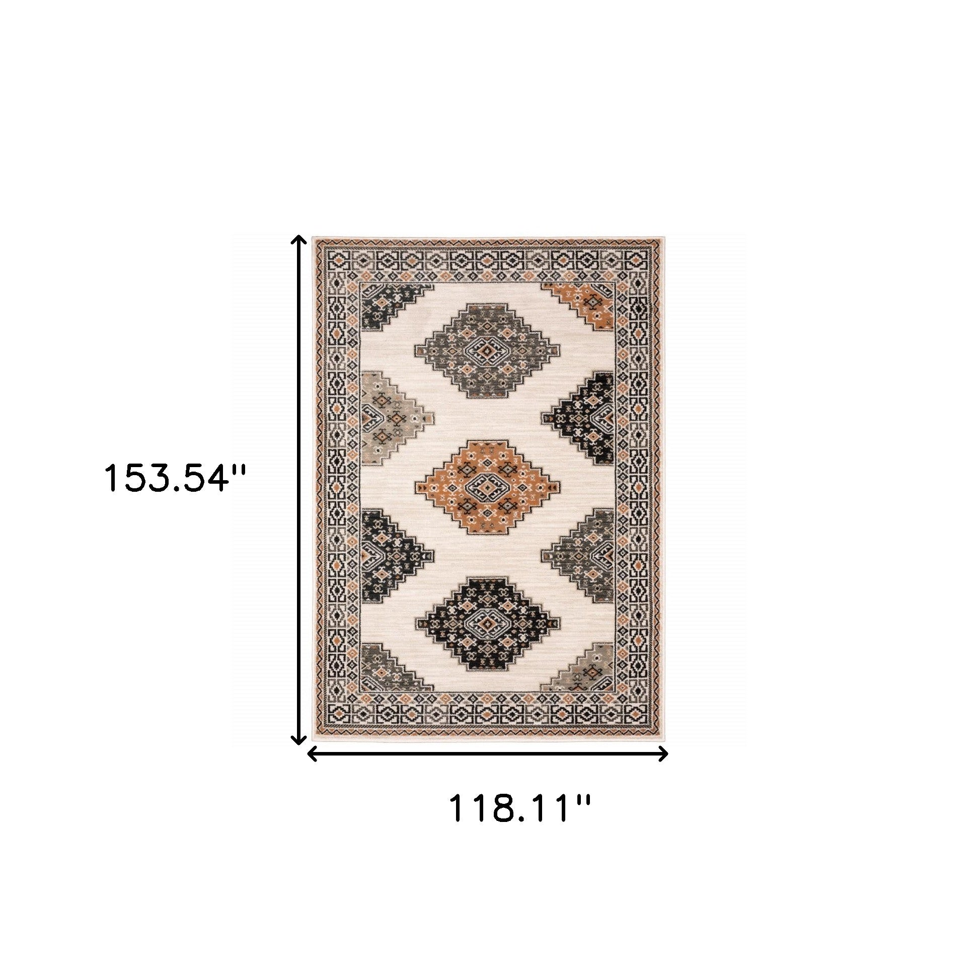 5' X 7' Ivory Gray And Orange Geometric Distressed Area Rug-Area Rugs-DECOROLALA