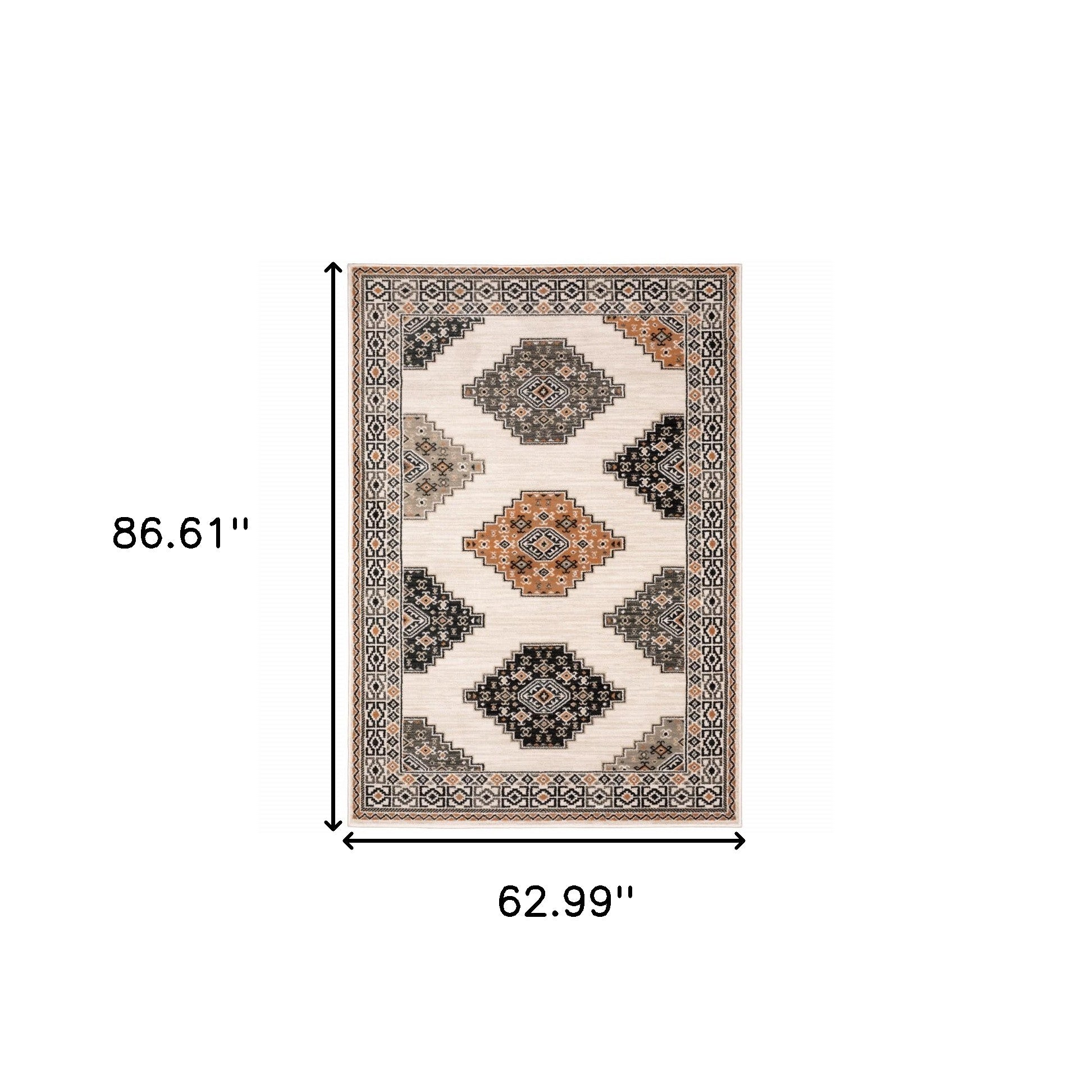 5' X 7' Ivory Gray And Orange Geometric Distressed Area Rug-Area Rugs-DECOROLALA
