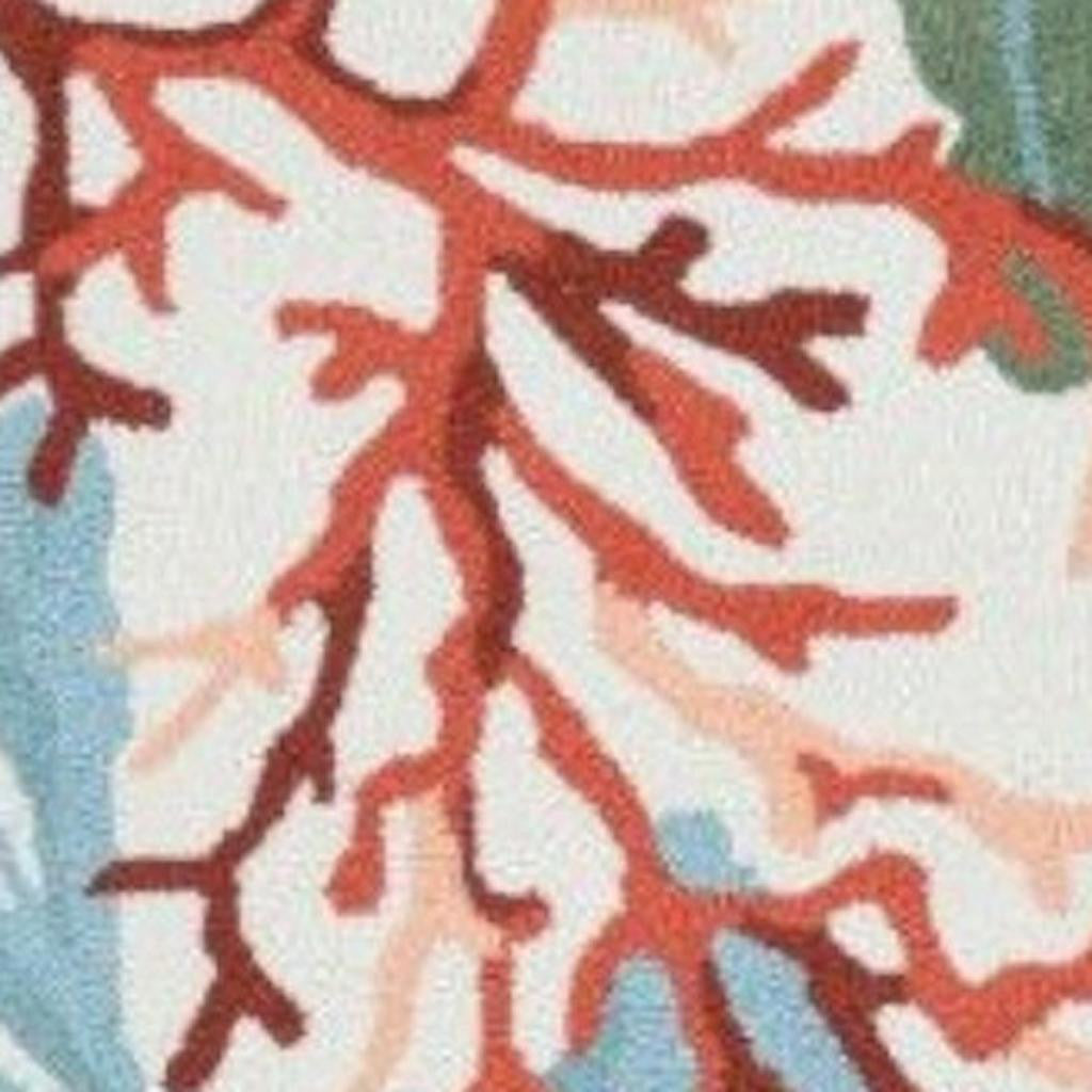 5' X 7' Ivory Red And Pink Fish and Coral Hand Tufted Area Rug-Area Rugs-DECOROLALA
