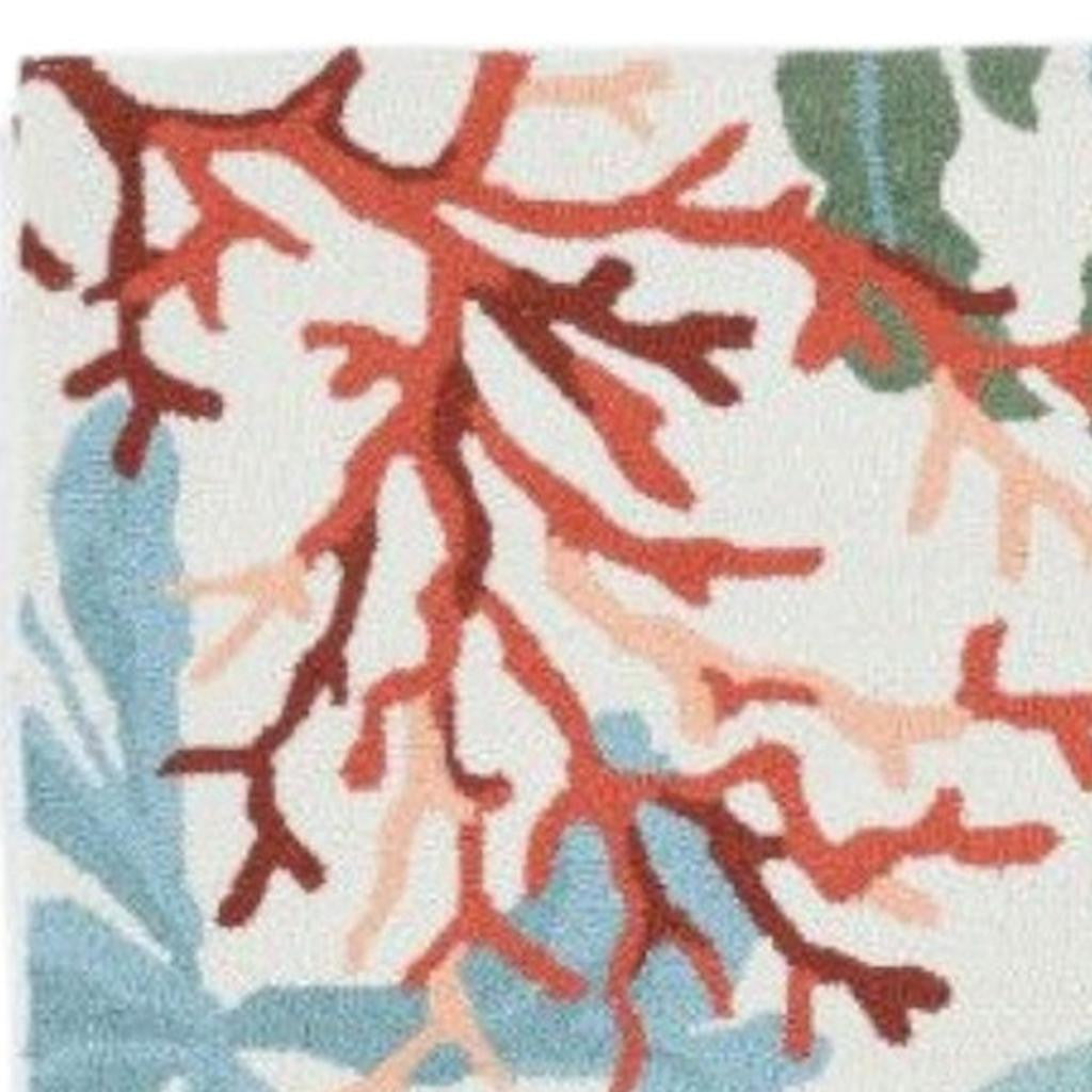 5' X 7' Ivory Red And Pink Fish and Coral Hand Tufted Area Rug-Area Rugs-DECOROLALA
