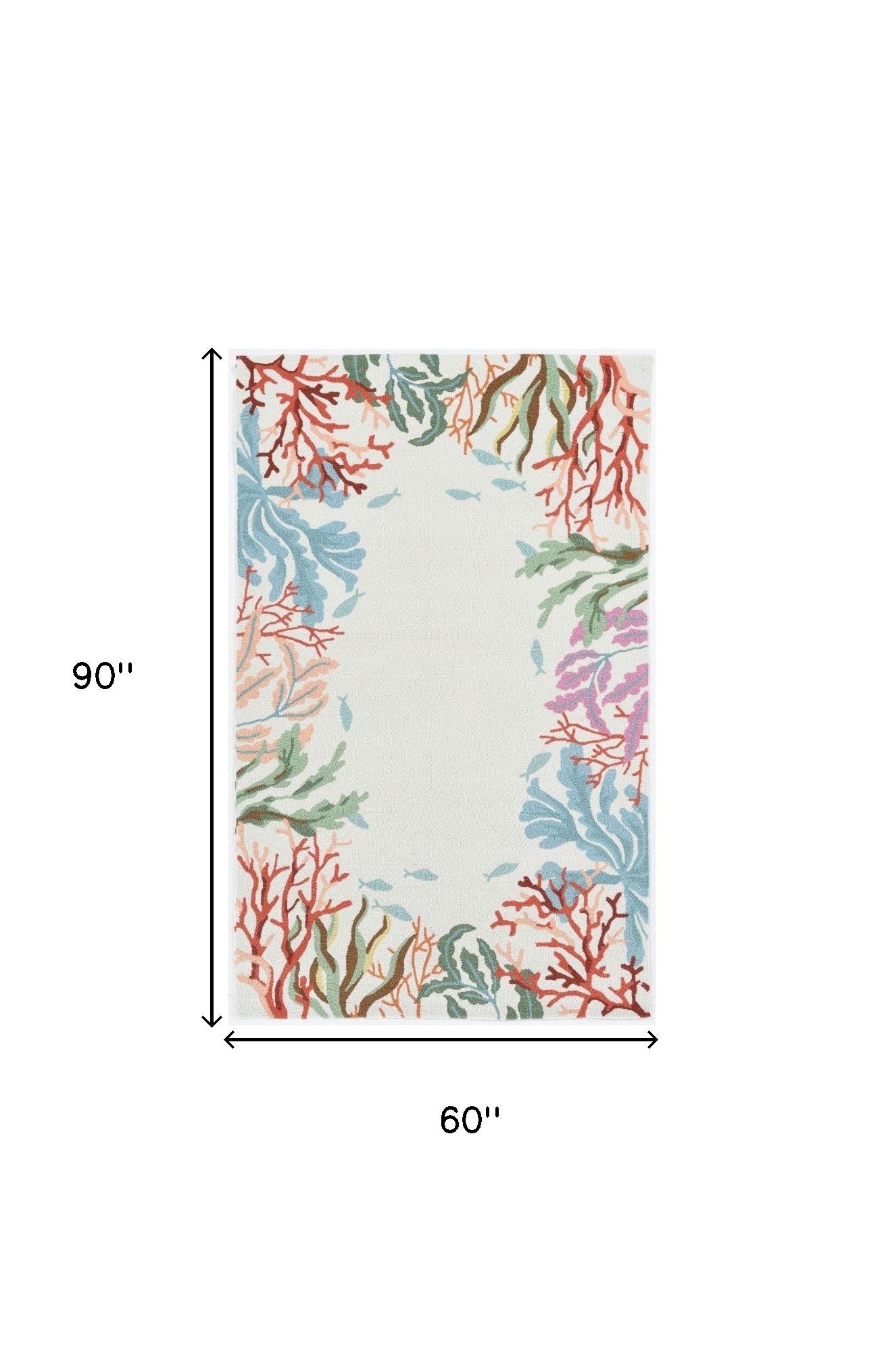 5' X 7' Ivory Red And Pink Fish and Coral Hand Tufted Area Rug-Area Rugs-DECOROLALA