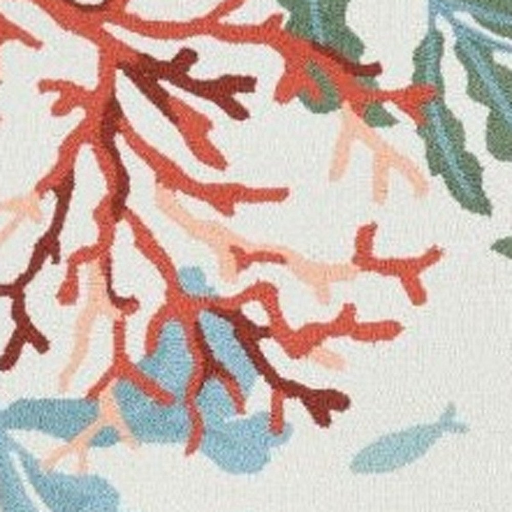 5' X 7' Ivory Red And Pink Fish and Coral Hand Tufted Area Rug-Area Rugs-DECOROLALA